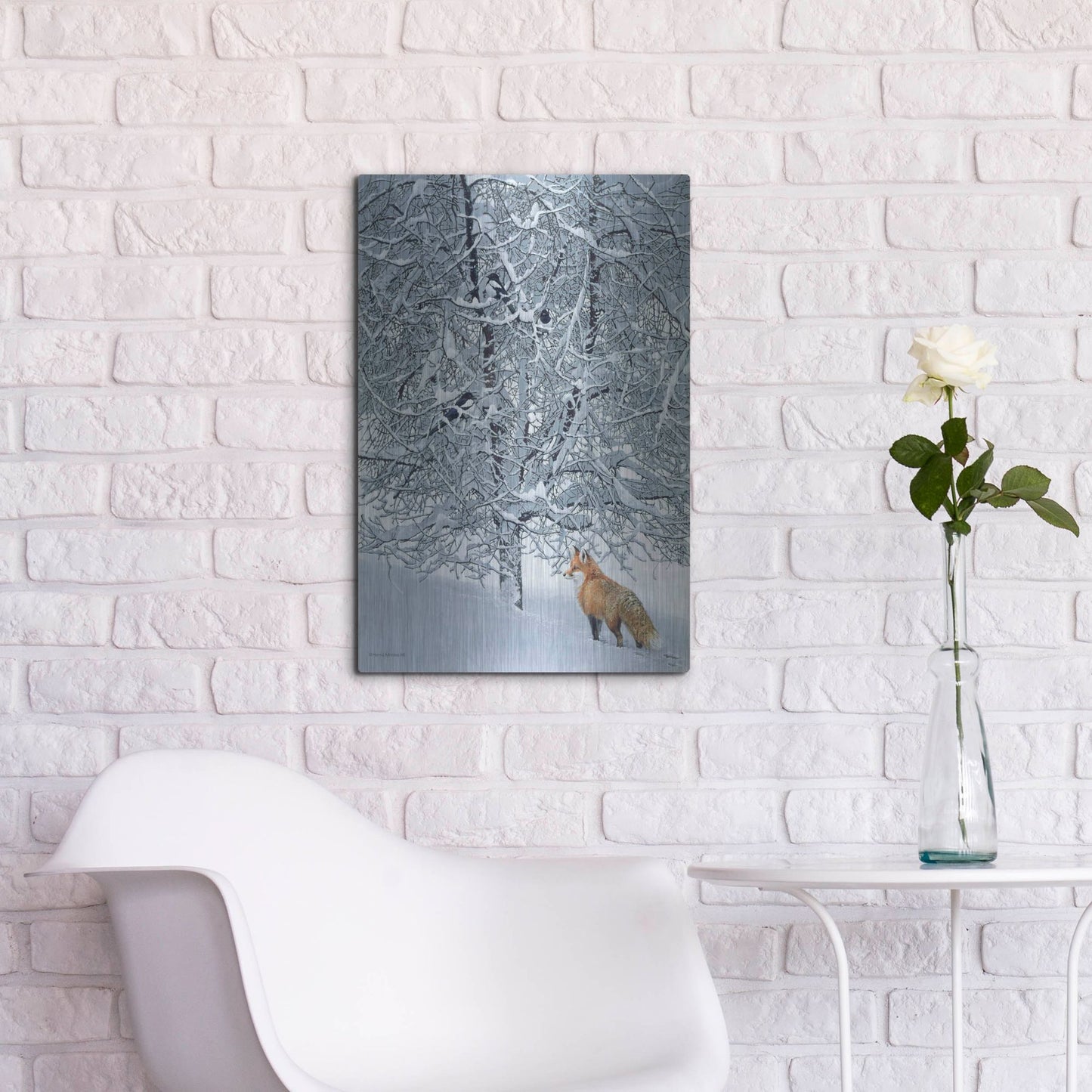 Luxe Metal Art 'Fox In Snow' by Harro Maass, Metal Wall Art,16x24