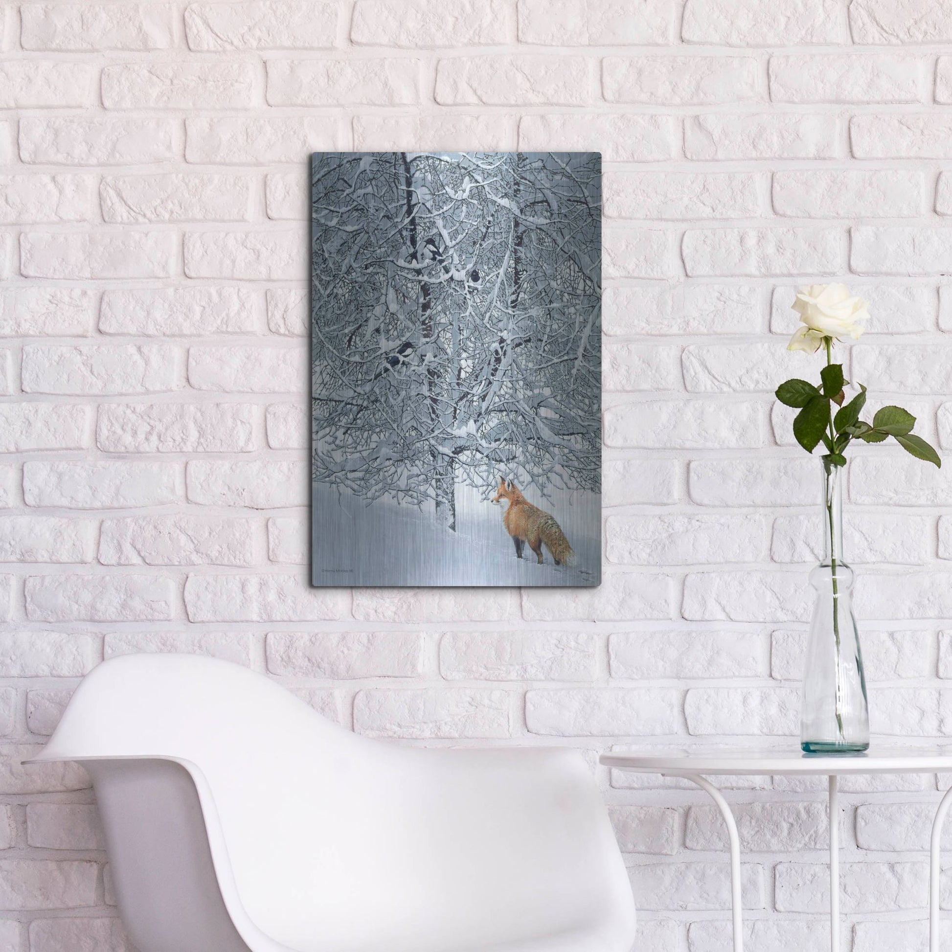 Luxe Metal Art 'Fox In Snow' by Harro Maass, Metal Wall Art,16x24
