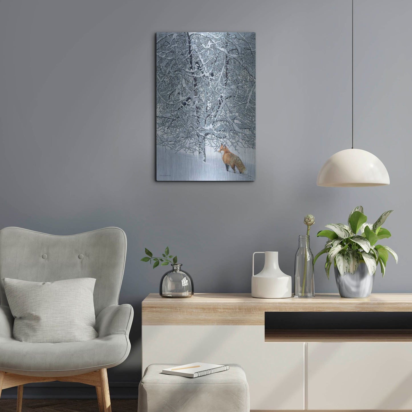 Luxe Metal Art 'Fox In Snow' by Harro Maass, Metal Wall Art,16x24