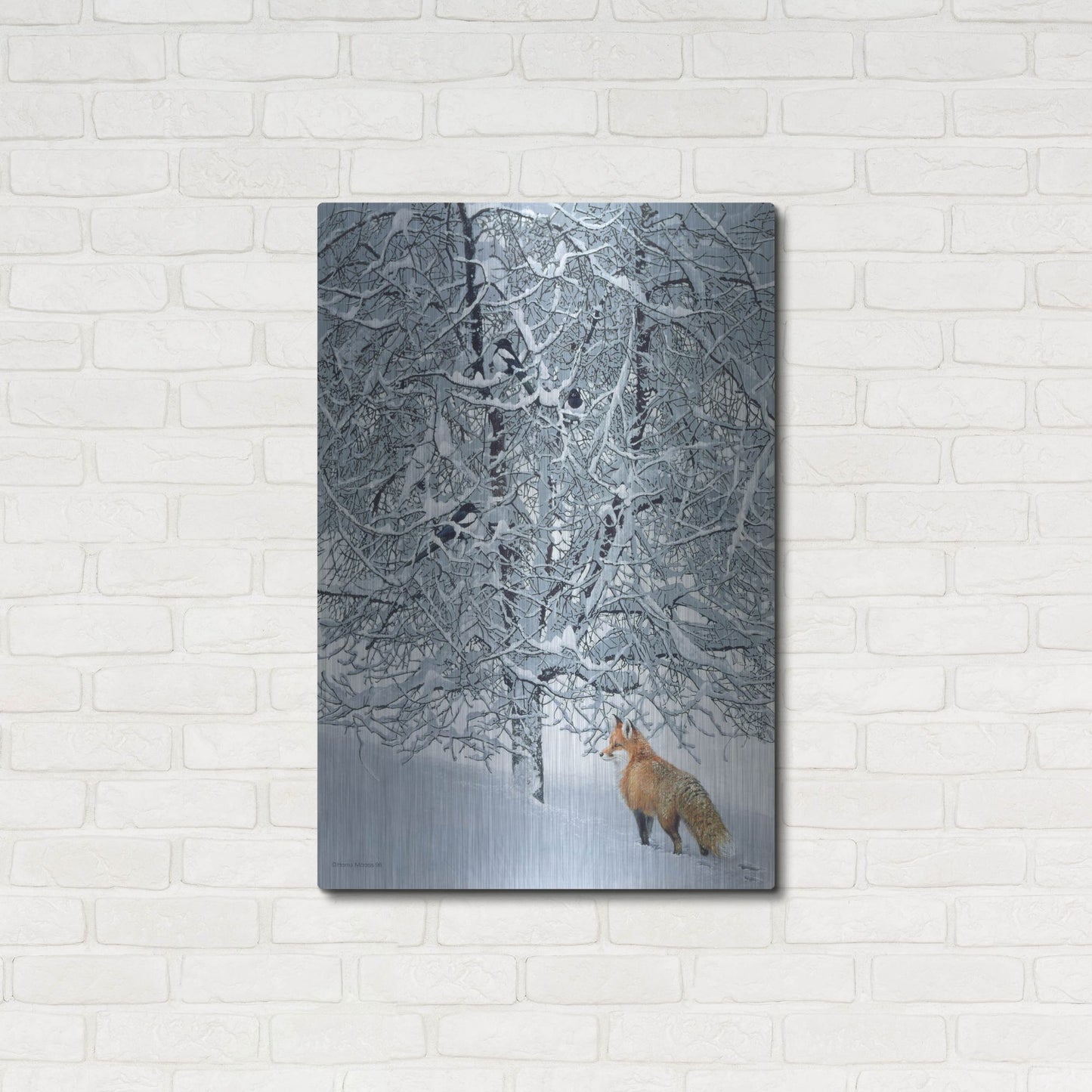 Luxe Metal Art 'Fox In Snow' by Harro Maass, Metal Wall Art,24x36