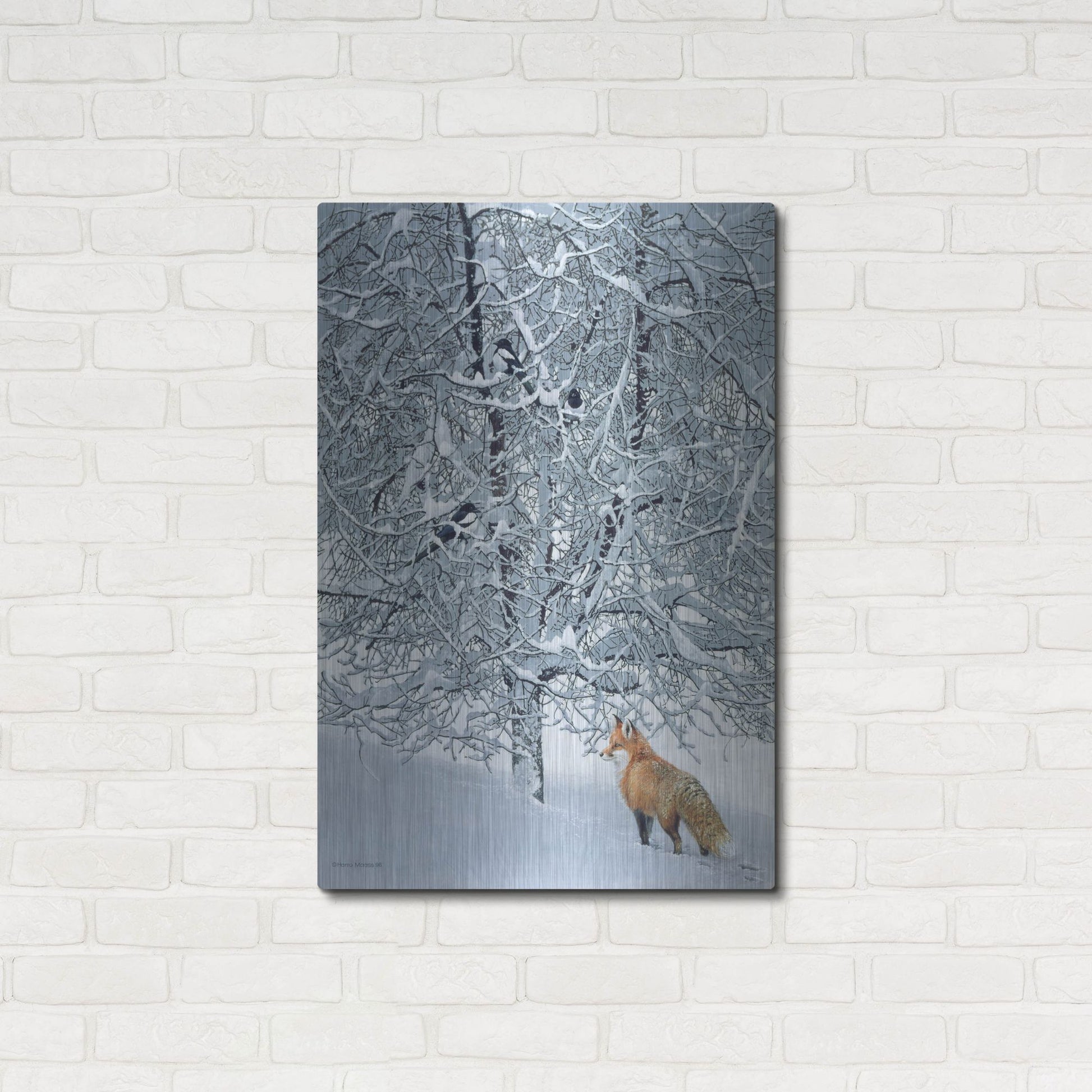 Luxe Metal Art 'Fox In Snow' by Harro Maass, Metal Wall Art,24x36