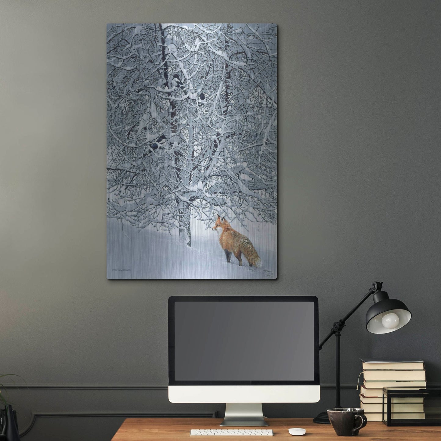Luxe Metal Art 'Fox In Snow' by Harro Maass, Metal Wall Art,24x36