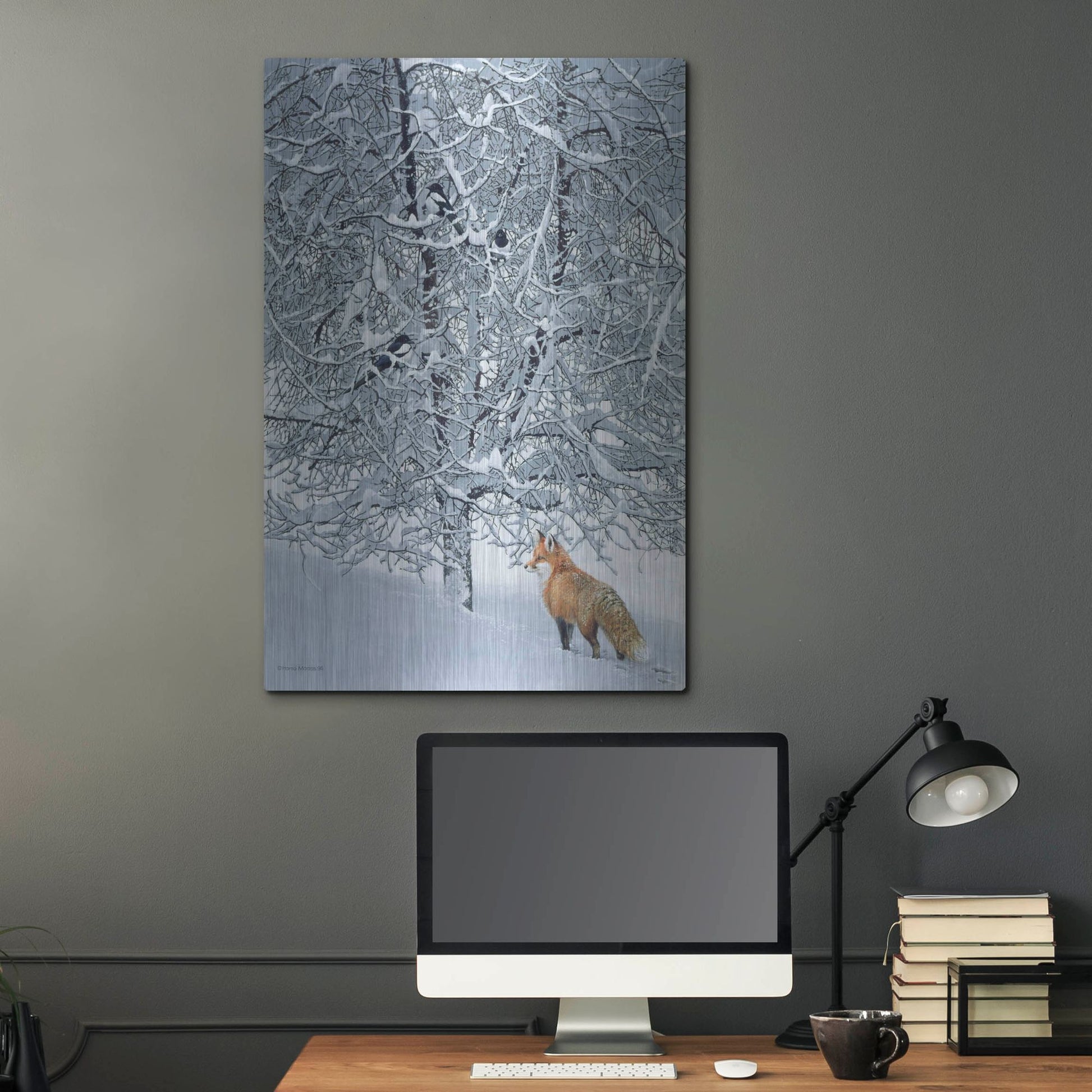 Luxe Metal Art 'Fox In Snow' by Harro Maass, Metal Wall Art,24x36