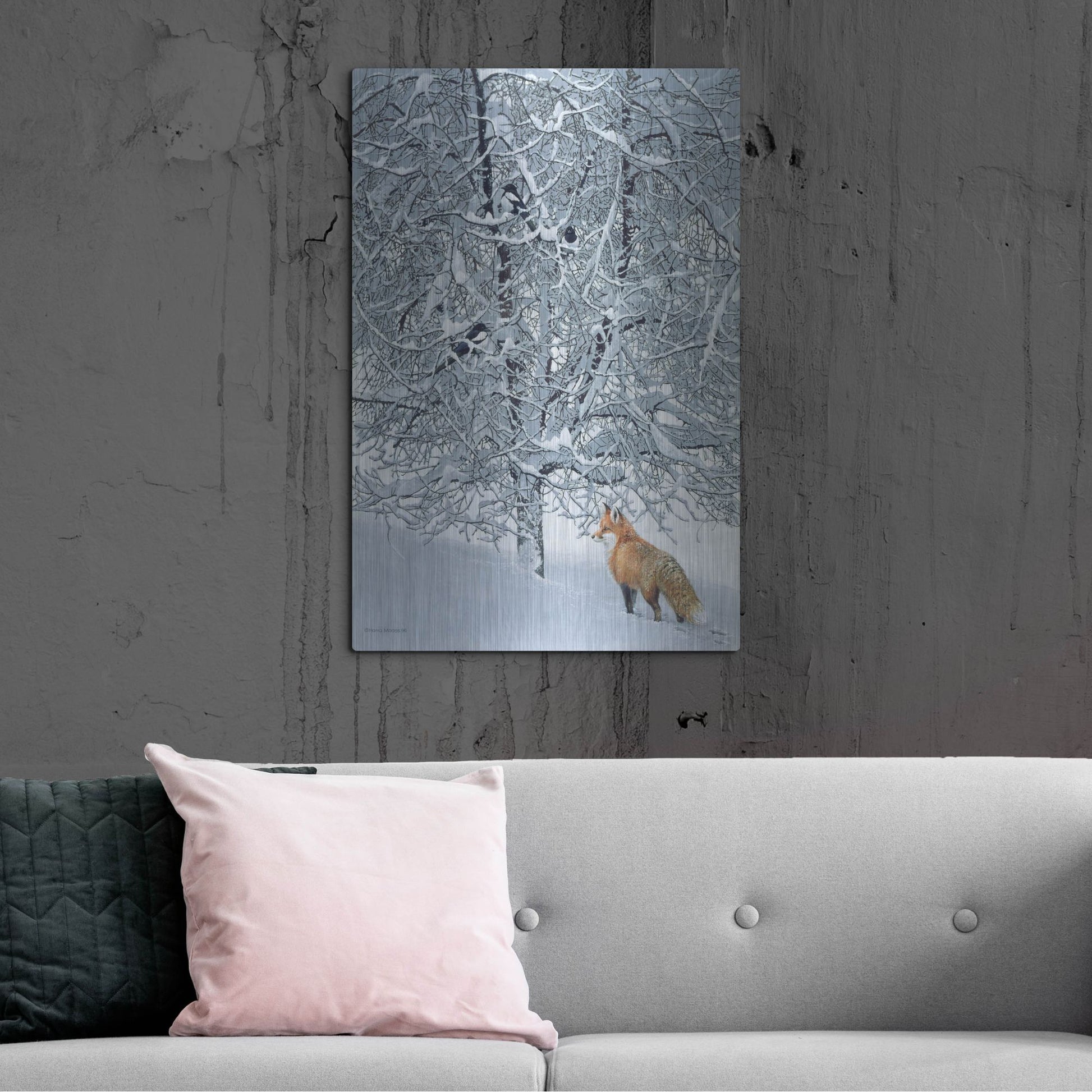 Luxe Metal Art 'Fox In Snow' by Harro Maass, Metal Wall Art,24x36