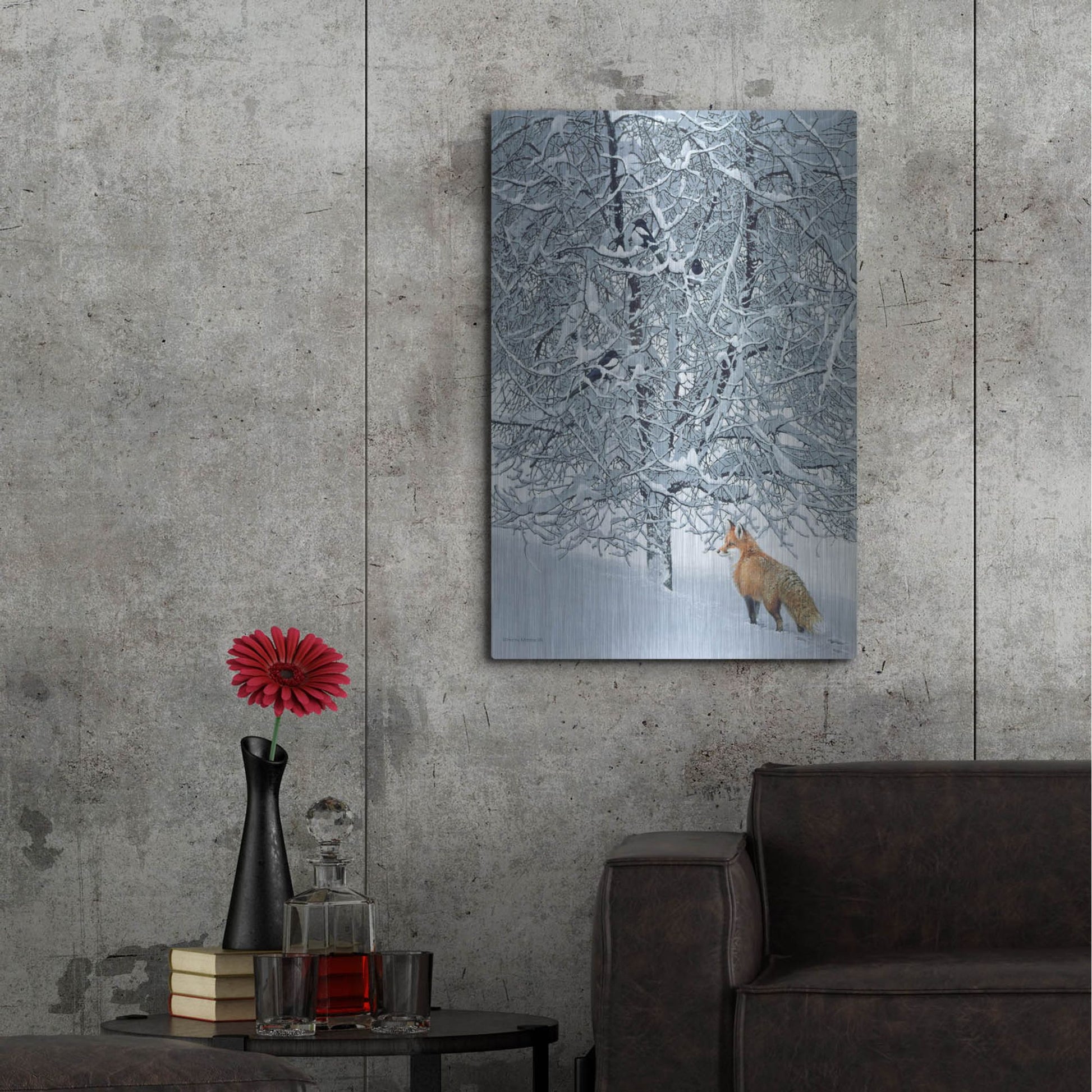 Luxe Metal Art 'Fox In Snow' by Harro Maass, Metal Wall Art,24x36