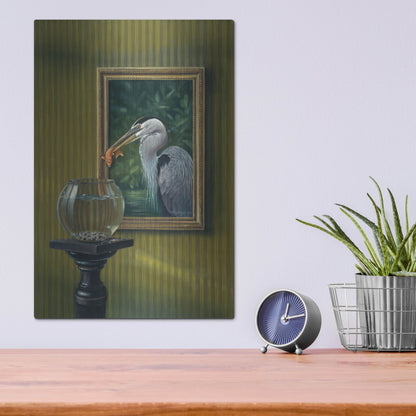 Luxe Metal Art 'Heron And Goldfish' by Harro Maass, Metal Wall Art,12x16