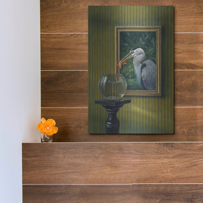 Luxe Metal Art 'Heron And Goldfish' by Harro Maass, Metal Wall Art,12x16