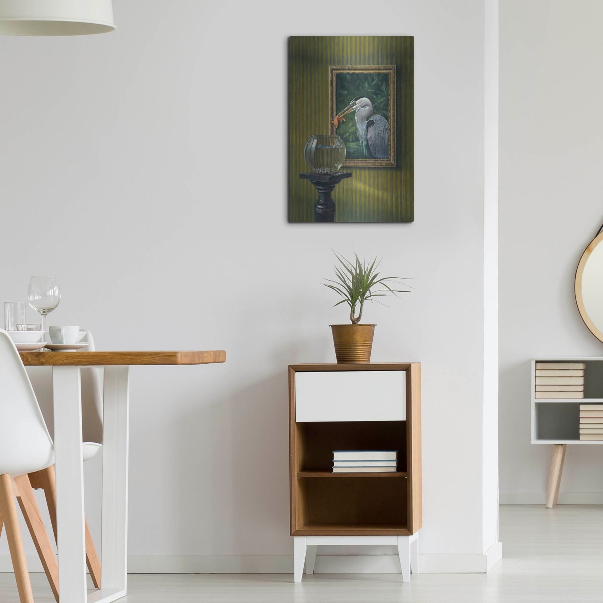 Luxe Metal Art 'Heron And Goldfish' by Harro Maass, Metal Wall Art,16x24