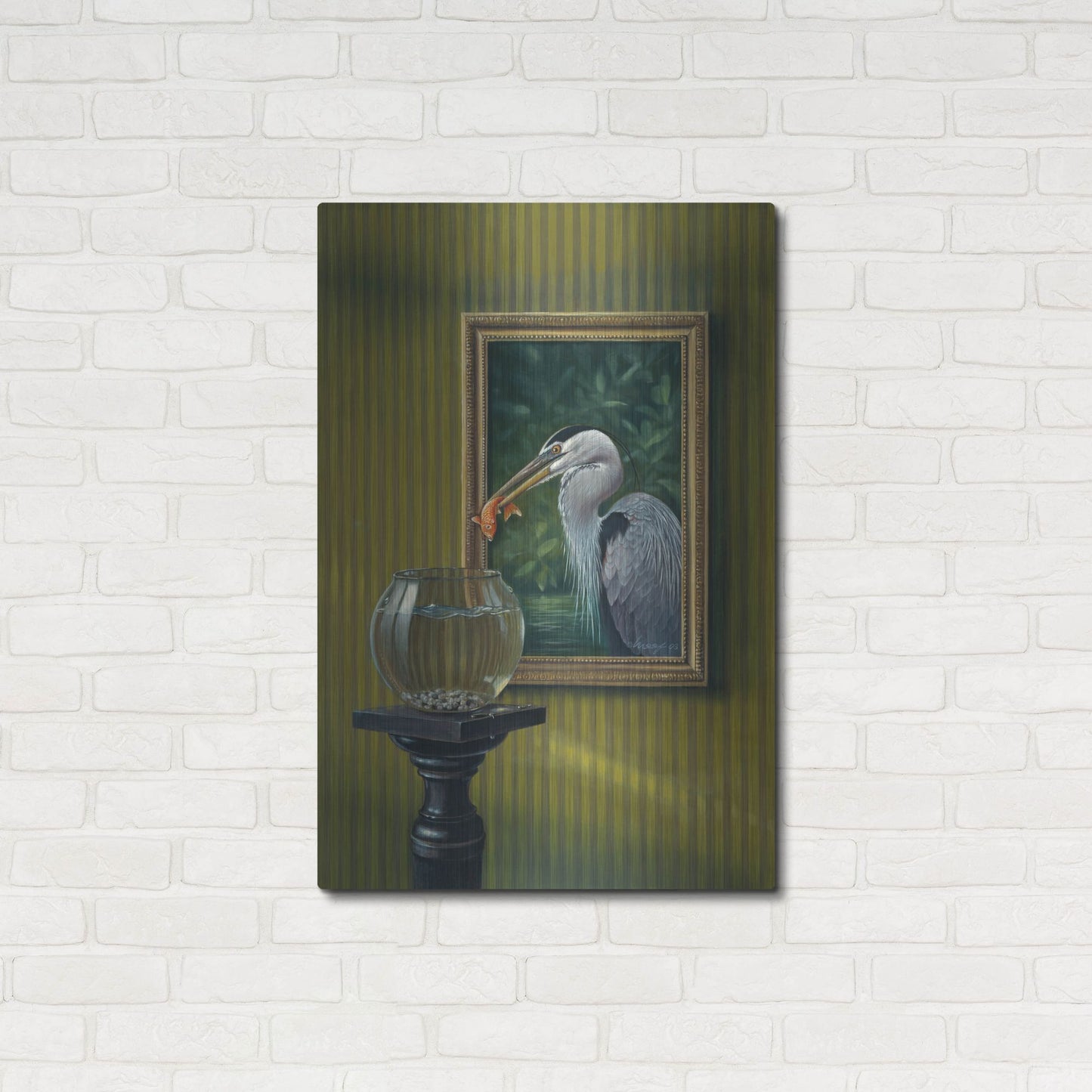 Luxe Metal Art 'Heron And Goldfish' by Harro Maass, Metal Wall Art,24x36