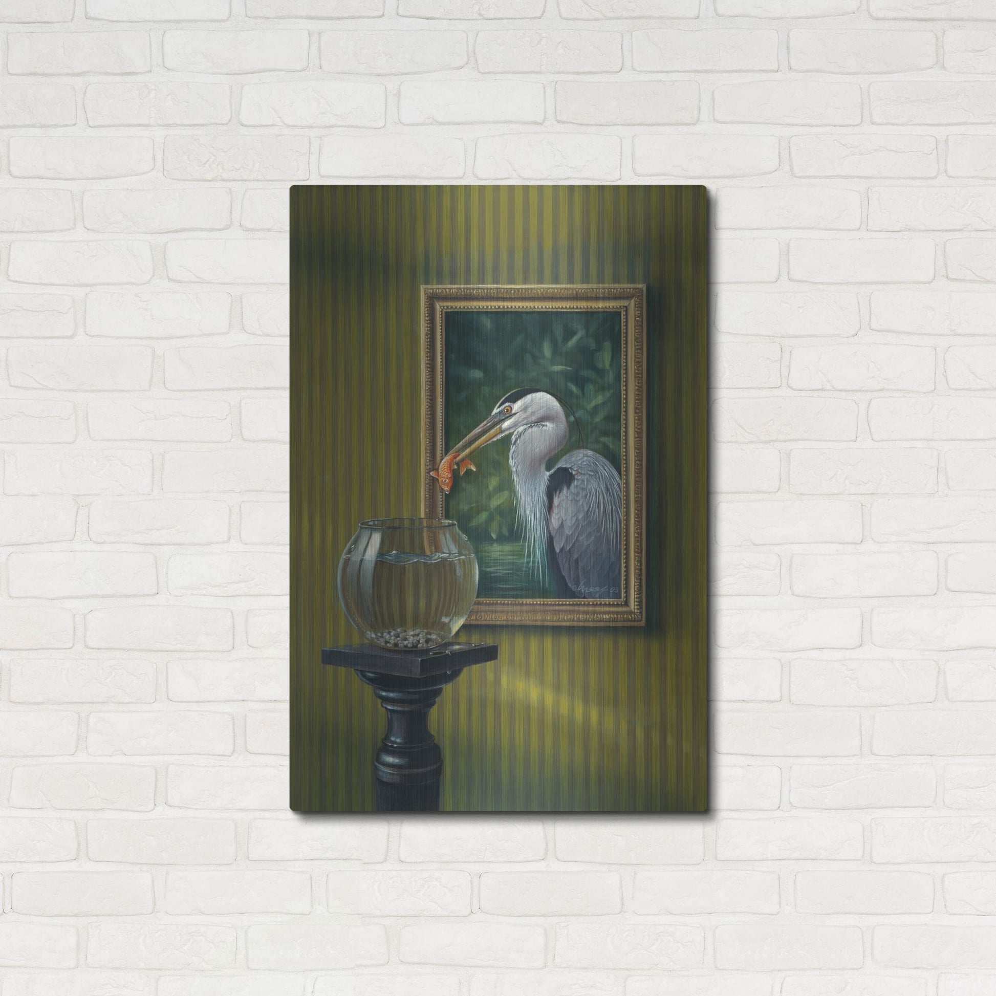 Luxe Metal Art 'Heron And Goldfish' by Harro Maass, Metal Wall Art,24x36