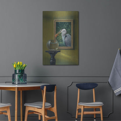 Luxe Metal Art 'Heron And Goldfish' by Harro Maass, Metal Wall Art,24x36