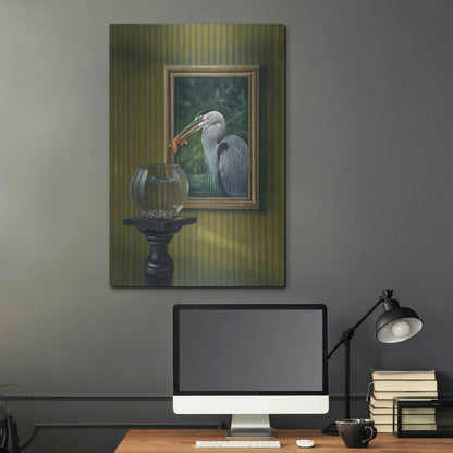 Luxe Metal Art 'Heron And Goldfish' by Harro Maass, Metal Wall Art,24x36