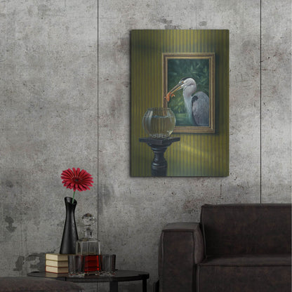 Luxe Metal Art 'Heron And Goldfish' by Harro Maass, Metal Wall Art,24x36