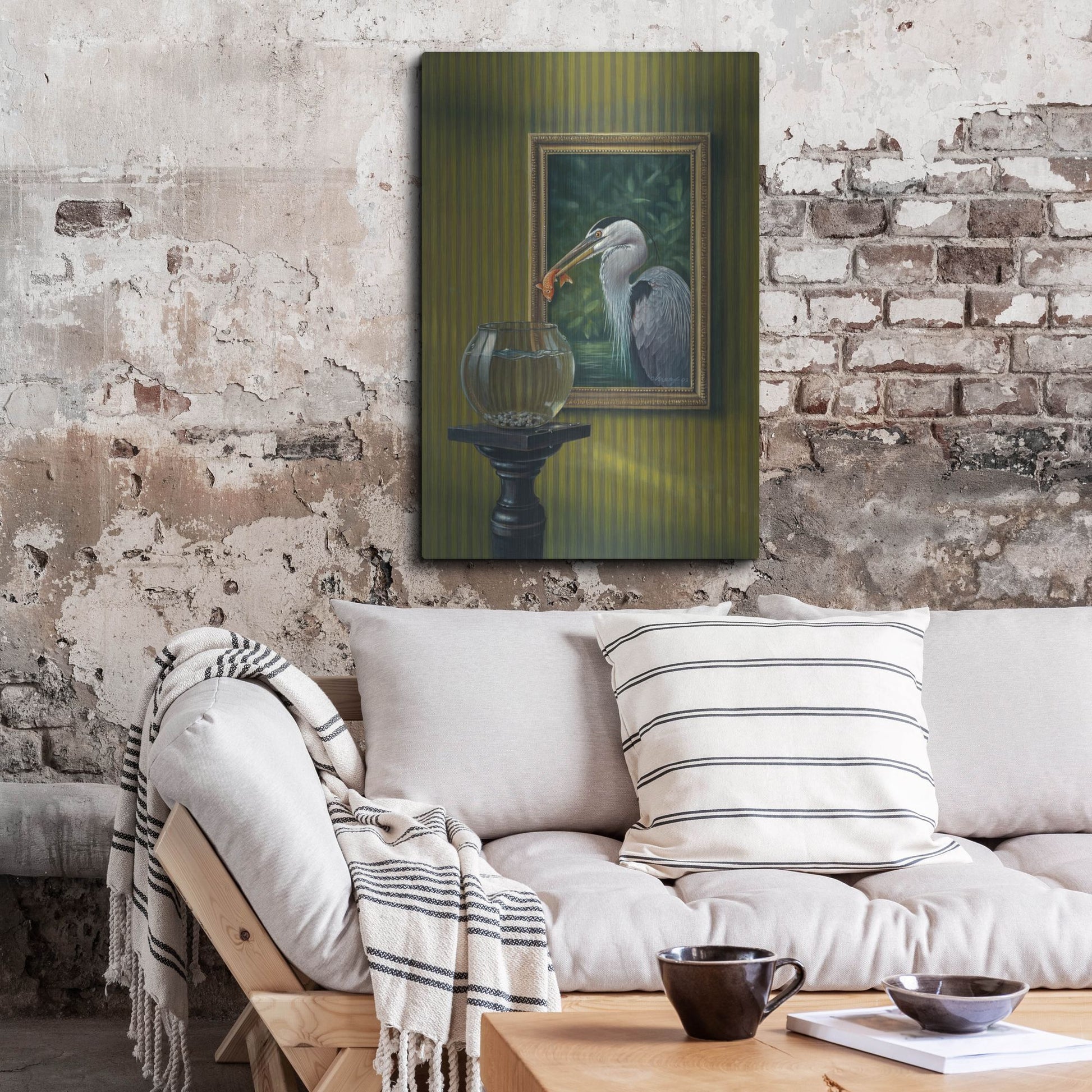 Luxe Metal Art 'Heron And Goldfish' by Harro Maass, Metal Wall Art,24x36