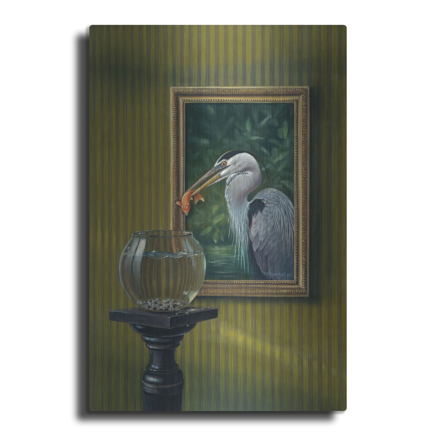 Luxe Metal Art 'Heron And Goldfish' by Harro Maass, Metal Wall Art