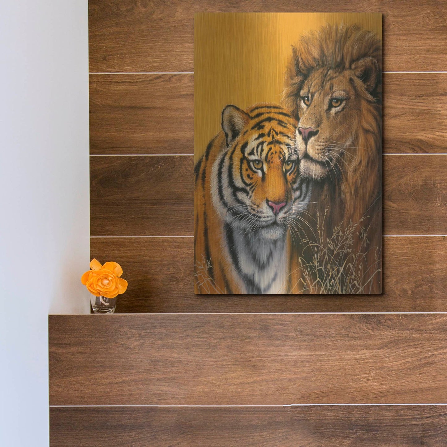 Luxe Metal Art 'Lion & Tiger' by Harro Maass, Metal Wall Art,12x16