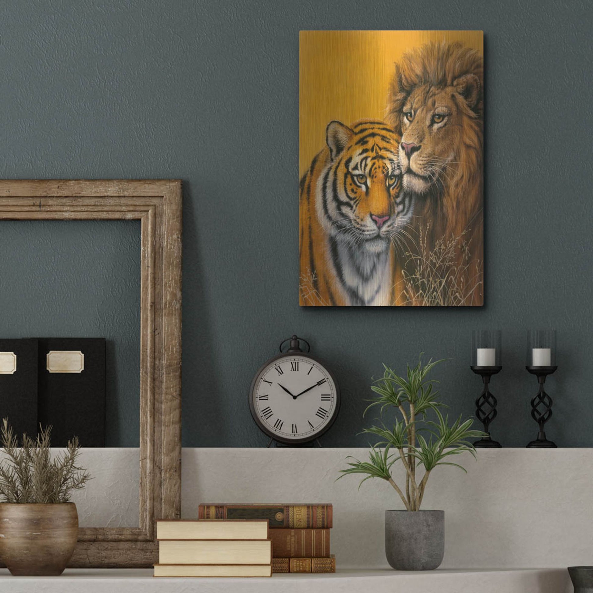 Luxe Metal Art 'Lion & Tiger' by Harro Maass, Metal Wall Art,12x16