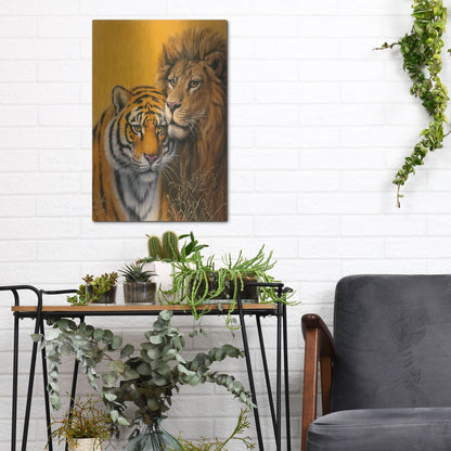 Luxe Metal Art 'Lion & Tiger' by Harro Maass, Metal Wall Art,12x16