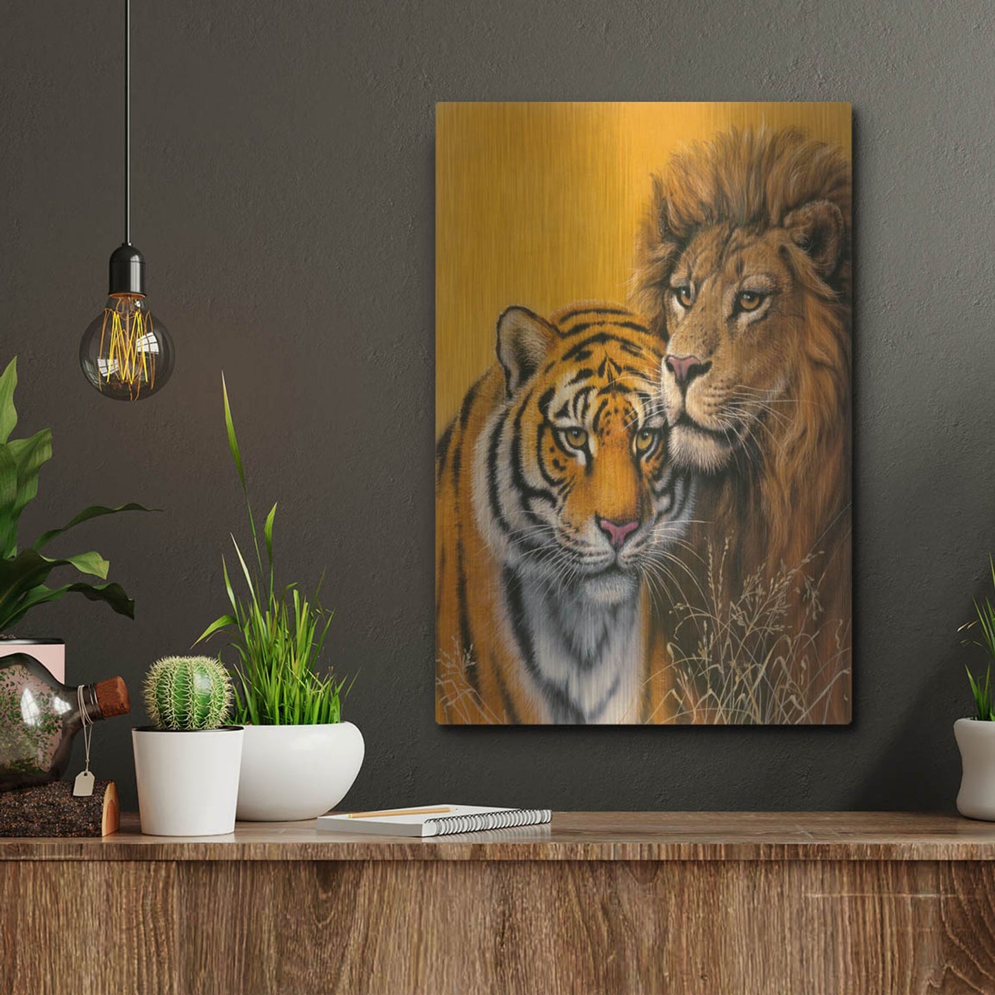 Luxe Metal Art 'Lion & Tiger' by Harro Maass, Metal Wall Art,12x16