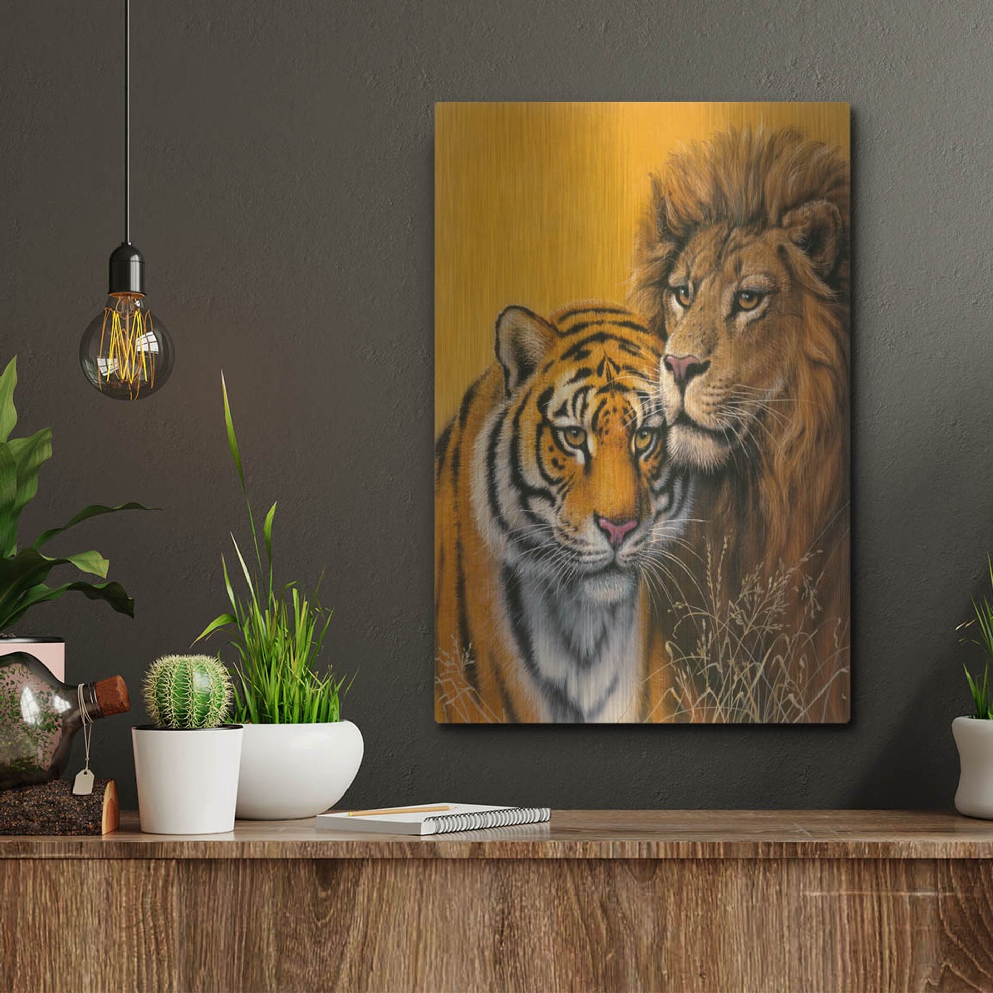 Luxe Metal Art 'Lion & Tiger' by Harro Maass, Metal Wall Art,12x16