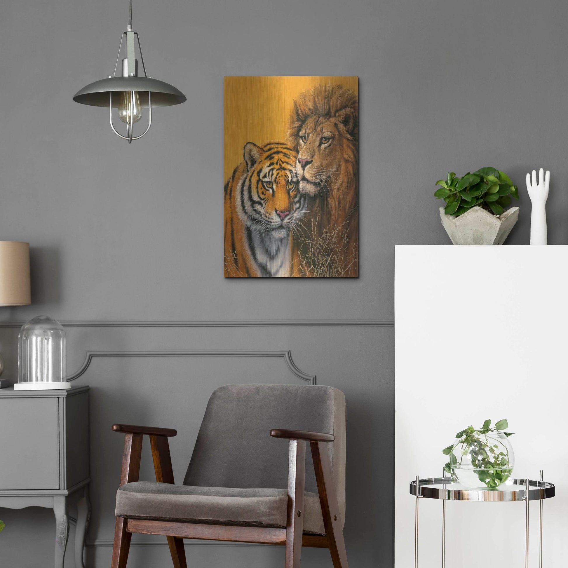Luxe Metal Art 'Lion & Tiger' by Harro Maass, Metal Wall Art,16x24
