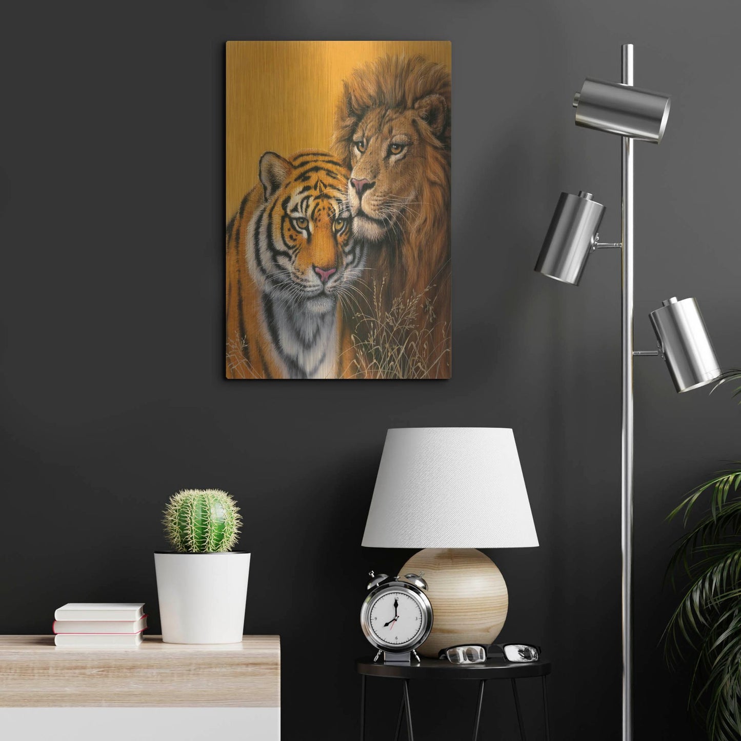 Luxe Metal Art 'Lion & Tiger' by Harro Maass, Metal Wall Art,16x24