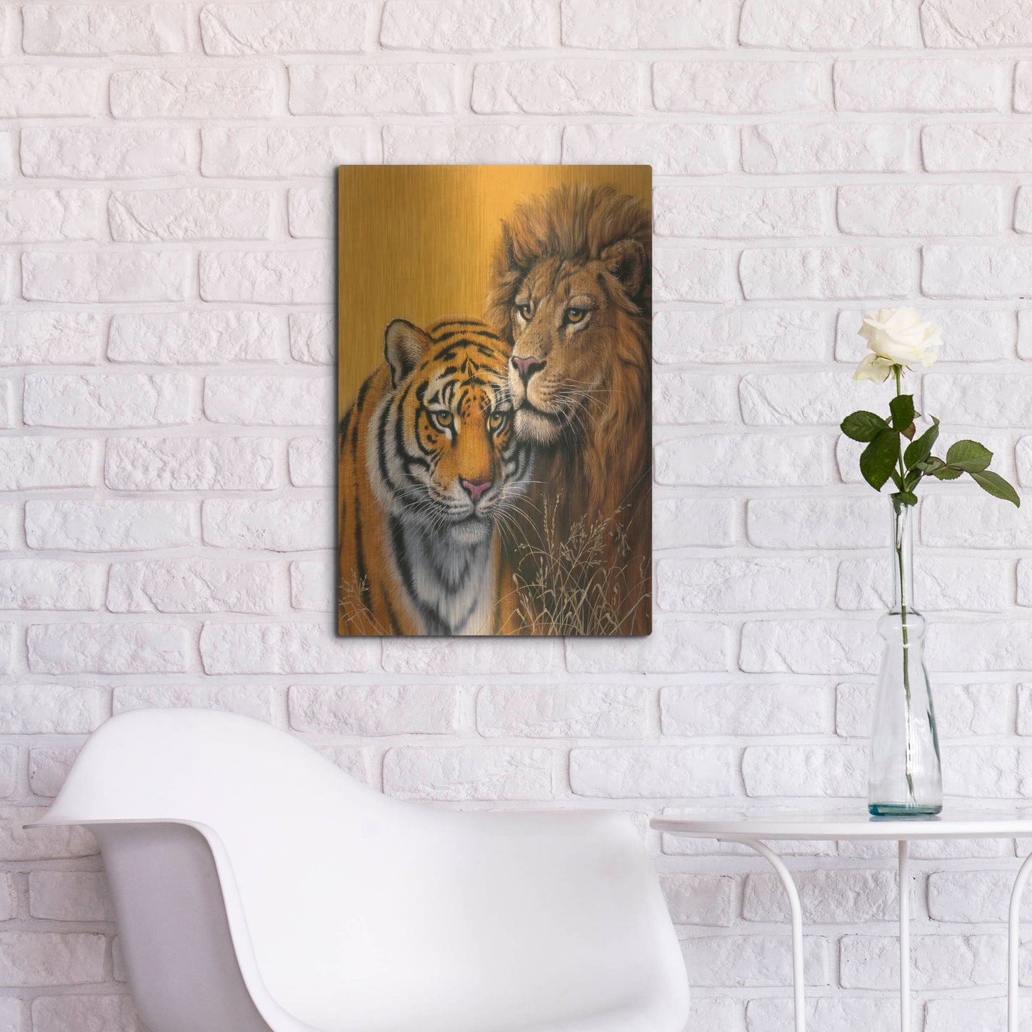 Luxe Metal Art 'Lion & Tiger' by Harro Maass, Metal Wall Art,16x24