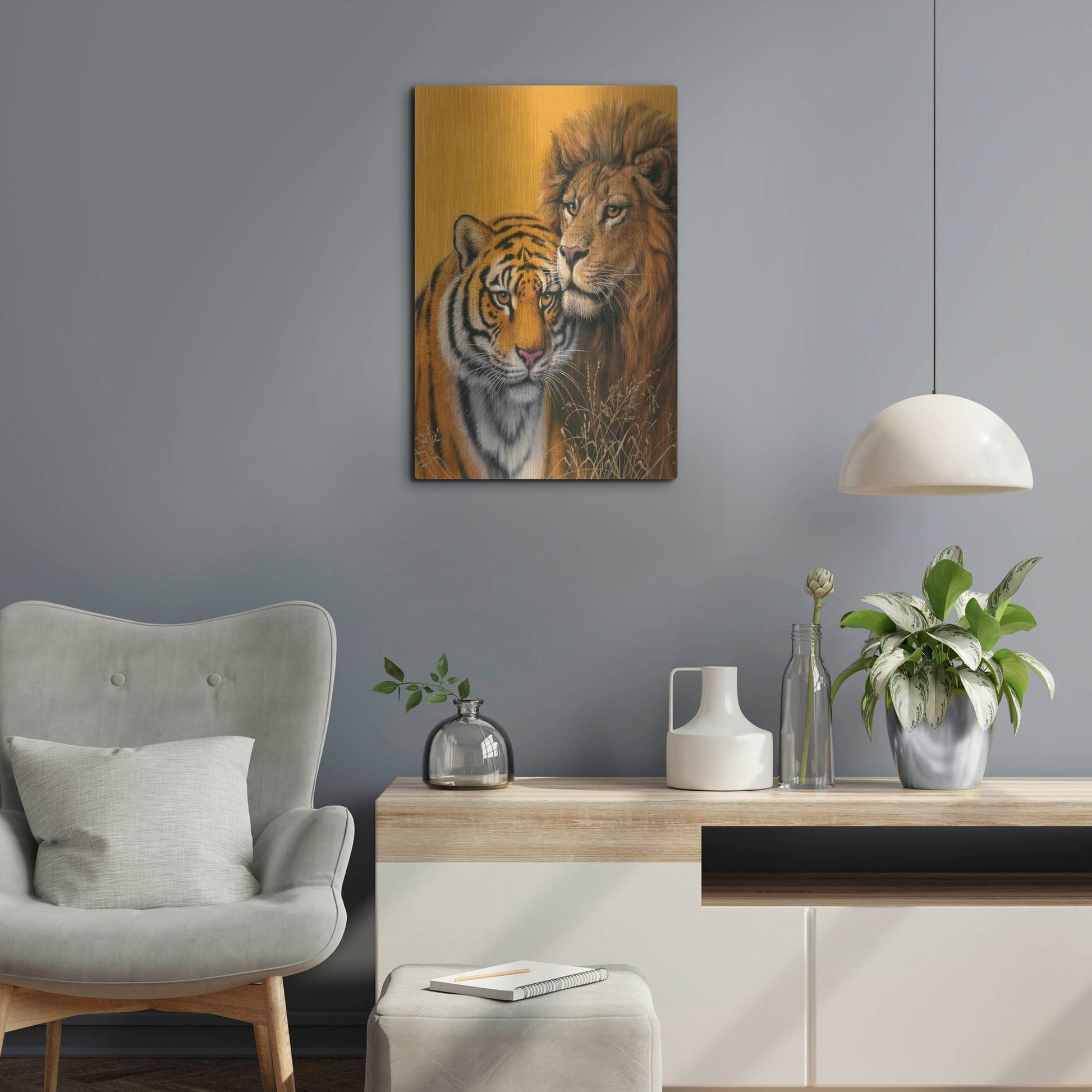 Luxe Metal Art 'Lion & Tiger' by Harro Maass, Metal Wall Art,16x24