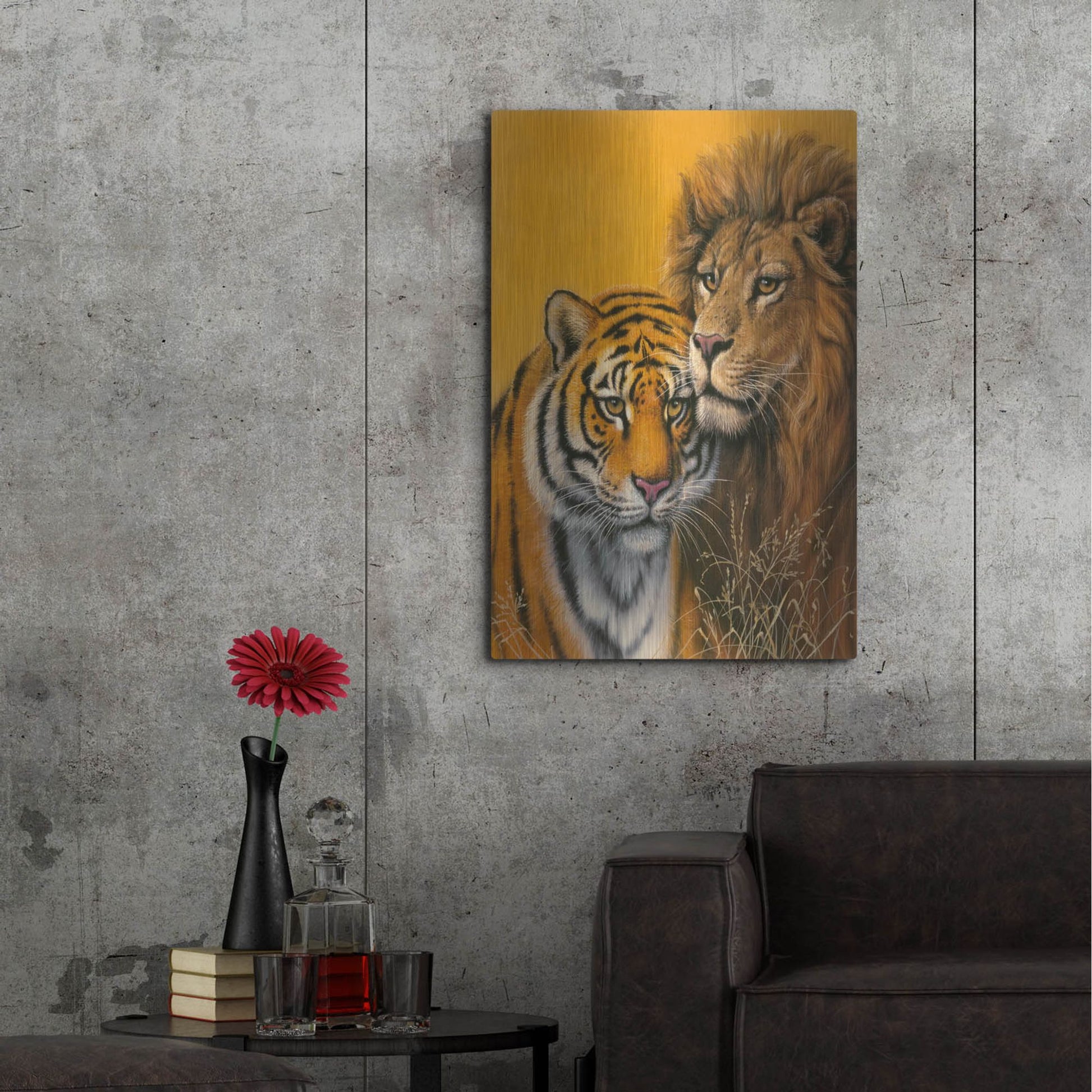 Luxe Metal Art 'Lion & Tiger' by Harro Maass, Metal Wall Art,24x36