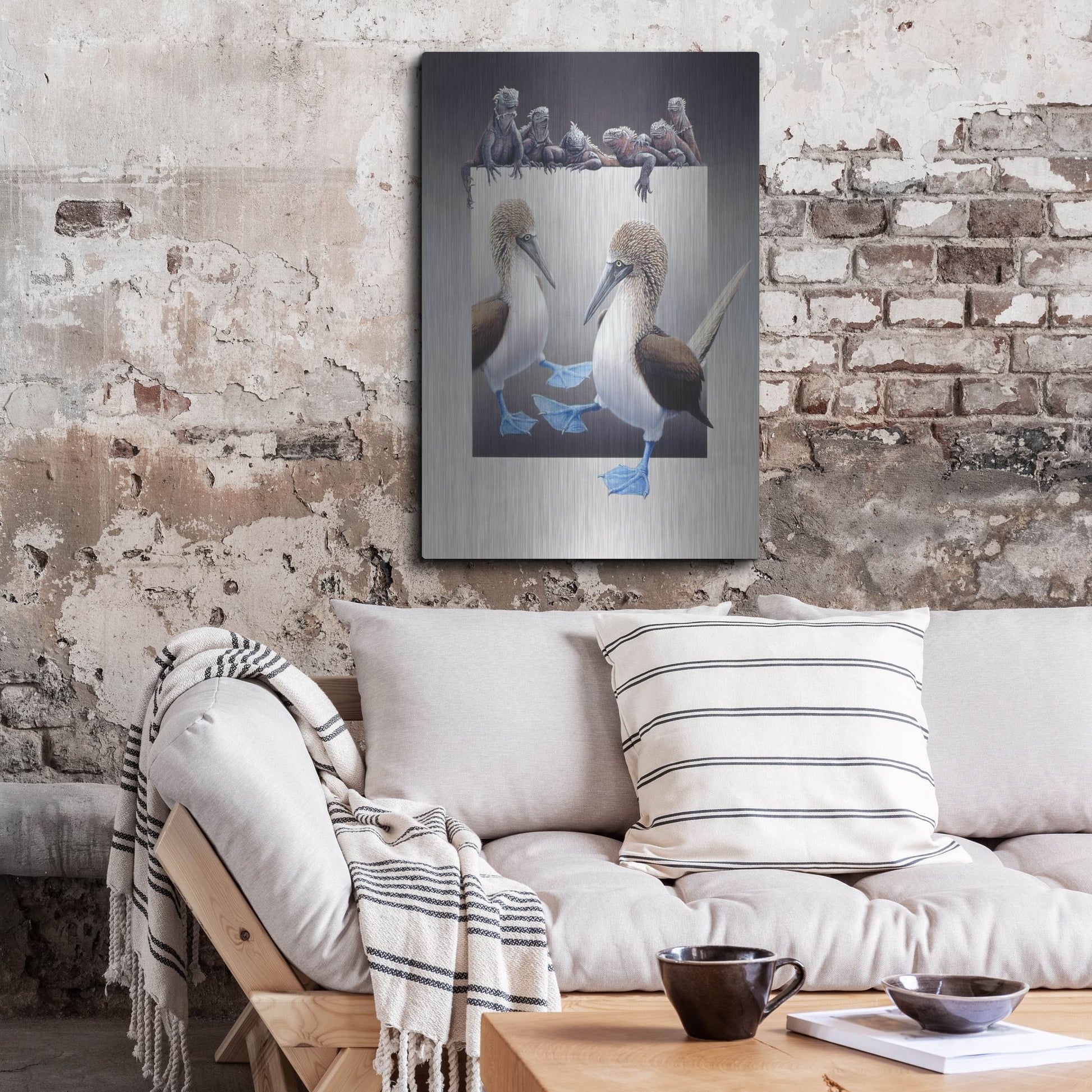 Luxe Metal Art 'Bluefooted Boobies And Marine Iguanas' by Harro Maass, Metal Wall Art,24x36