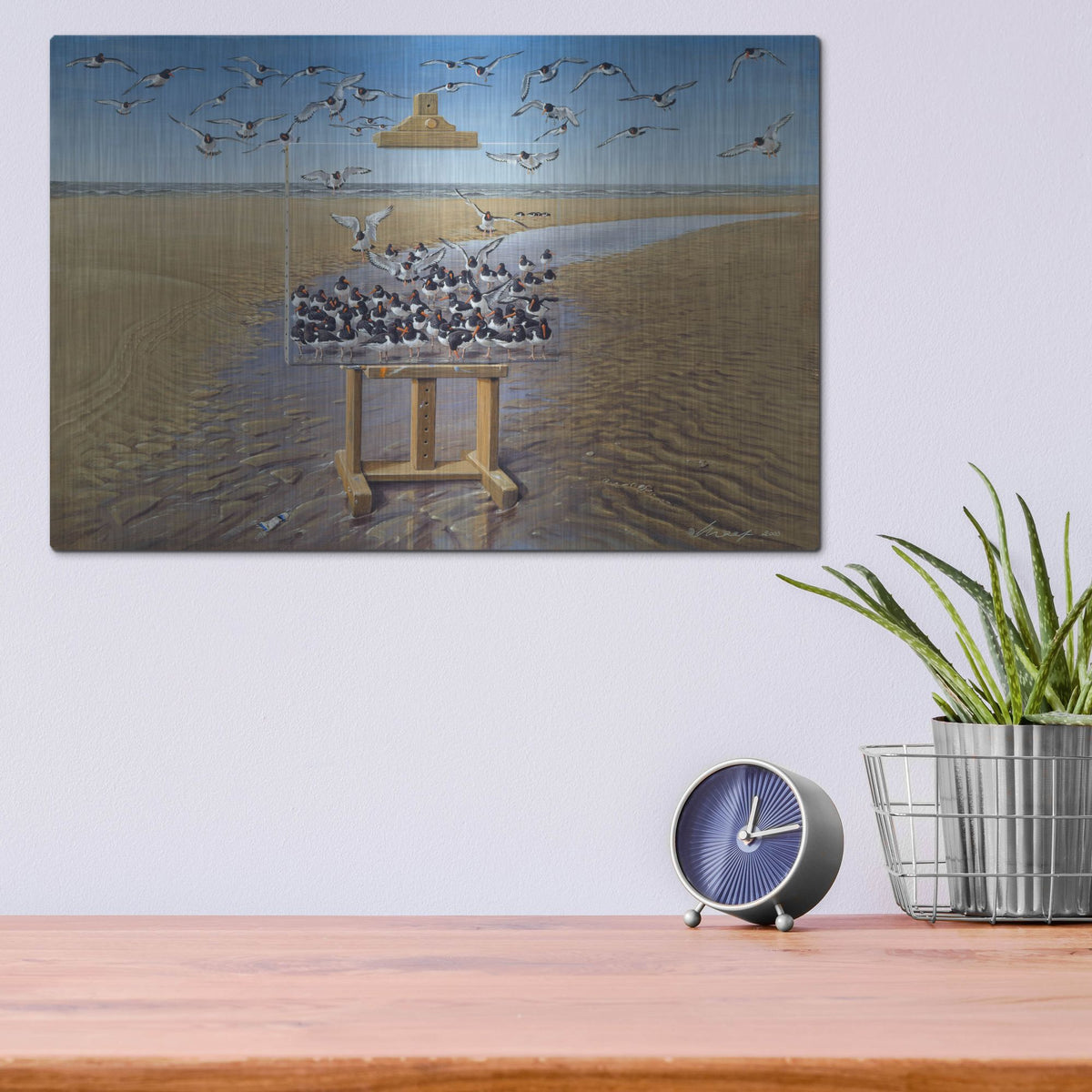 Luxe Metal Art 'Oyster Catchers' by Harro Maass, Metal Wall Art,16x12