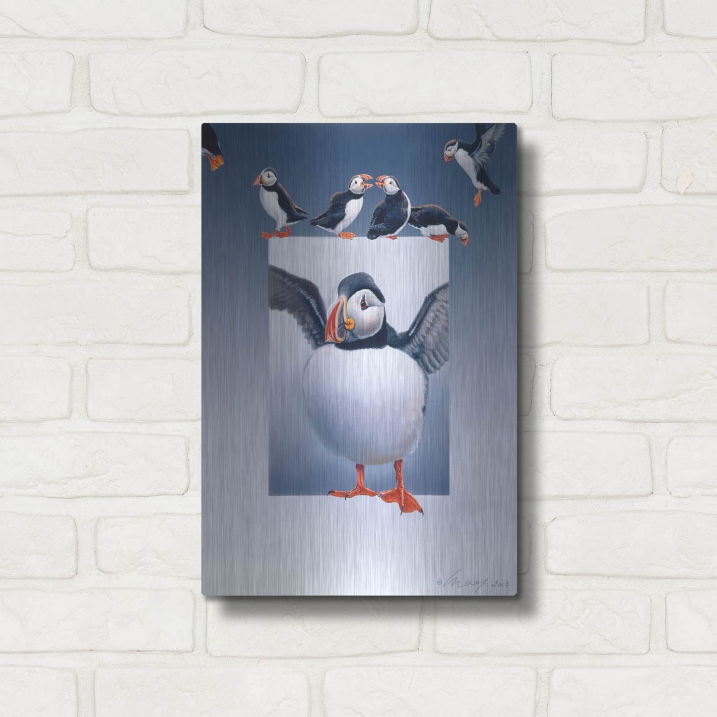 Luxe Metal Art 'Puffins' by Harro Maass, Metal Wall Art,12x16