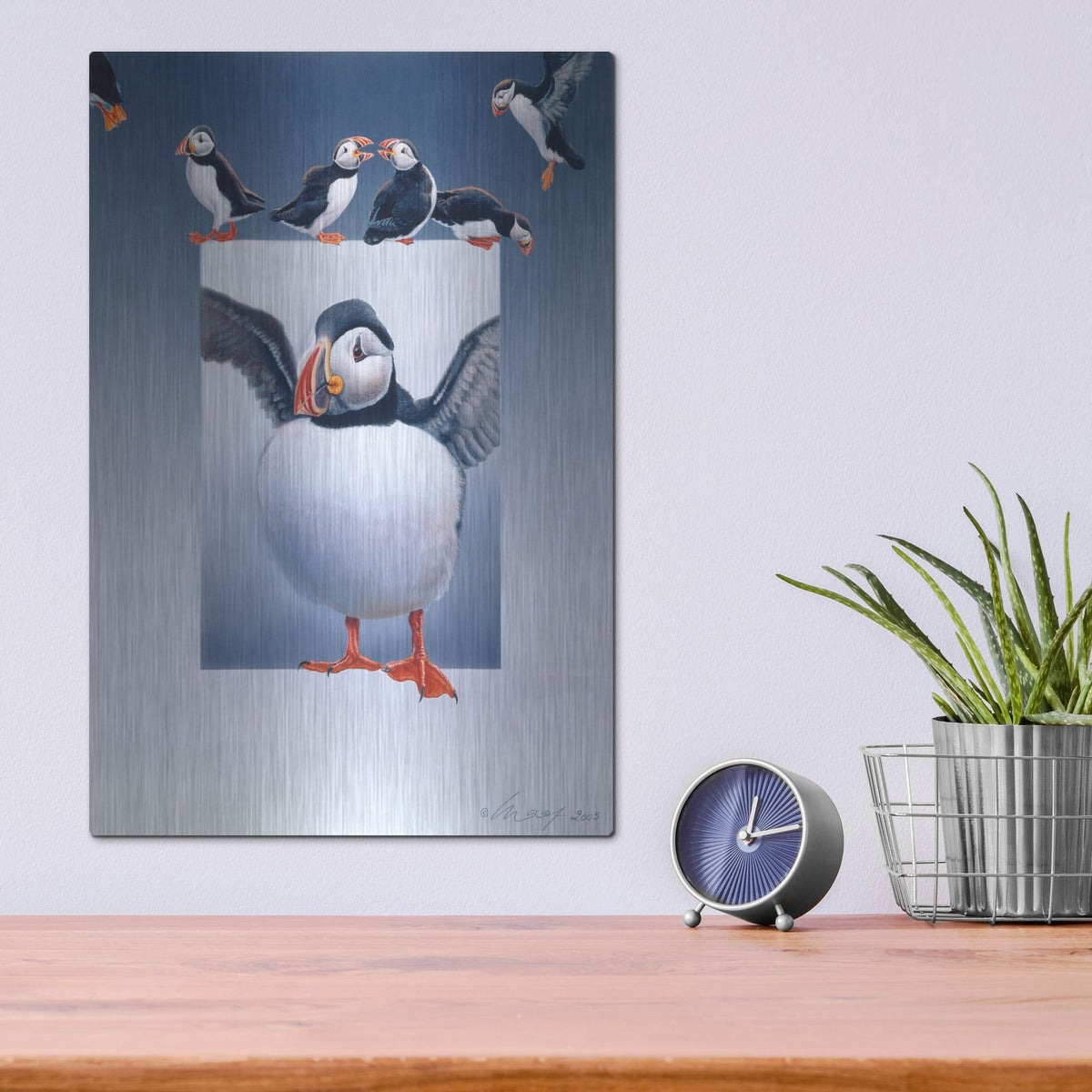 Luxe Metal Art 'Puffins' by Harro Maass, Metal Wall Art,12x16
