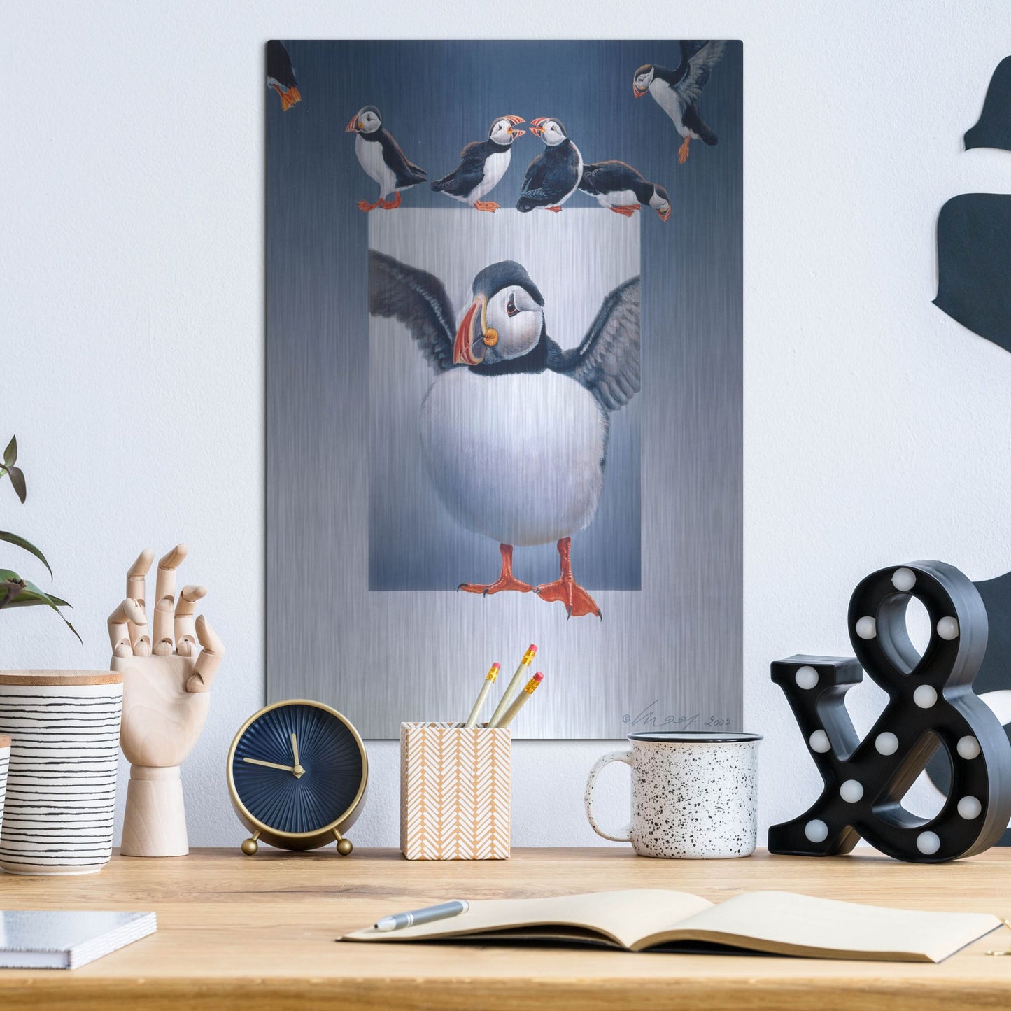 Luxe Metal Art 'Puffins' by Harro Maass, Metal Wall Art,12x16