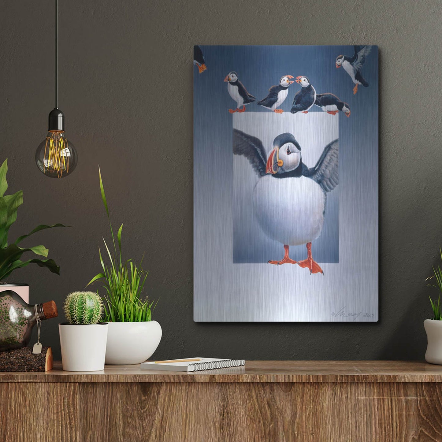 Luxe Metal Art 'Puffins' by Harro Maass, Metal Wall Art,12x16