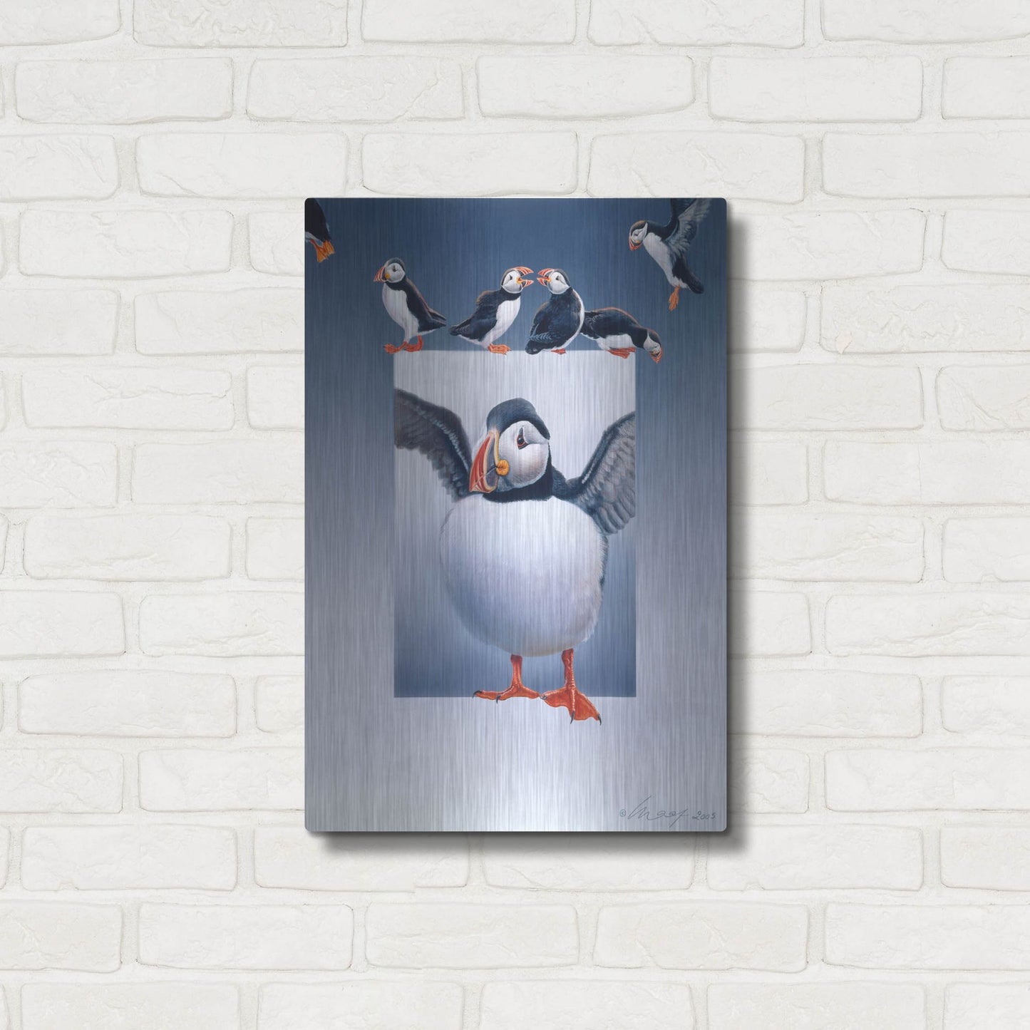 Luxe Metal Art 'Puffins' by Harro Maass, Metal Wall Art,16x24
