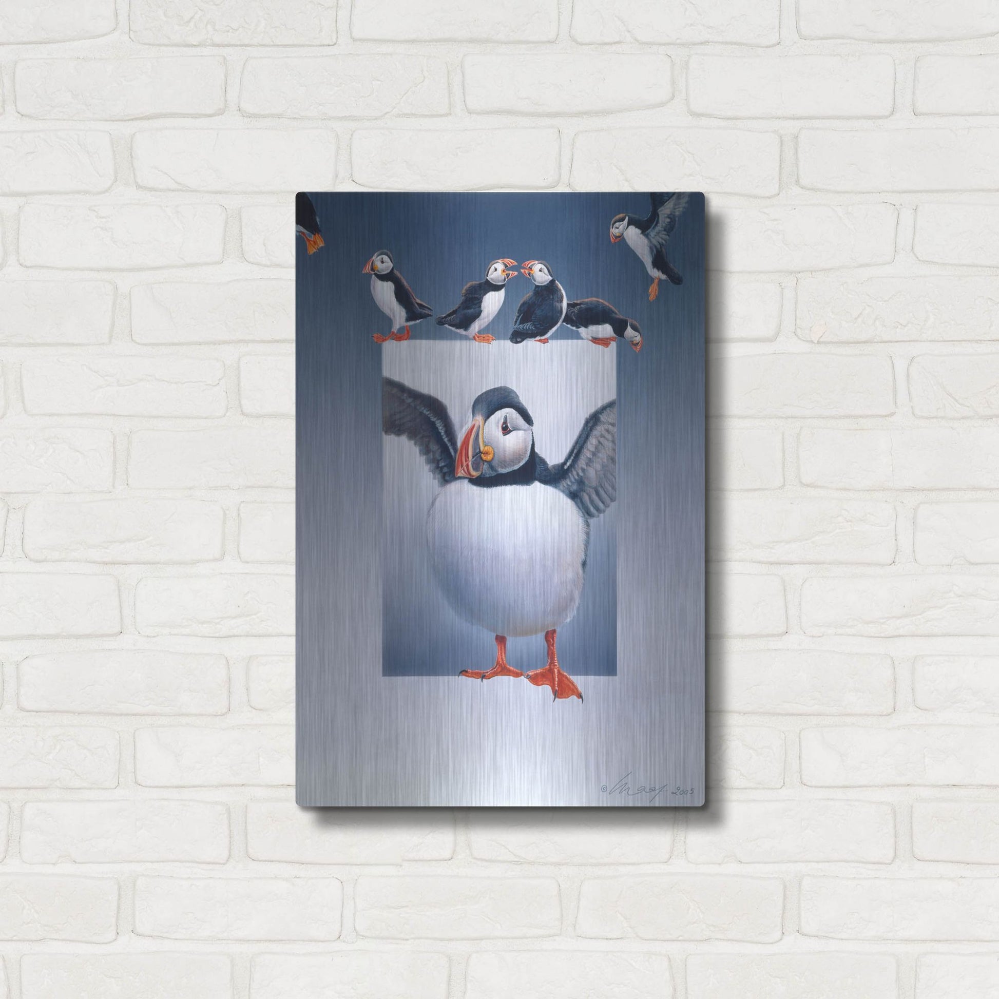 Luxe Metal Art 'Puffins' by Harro Maass, Metal Wall Art,16x24