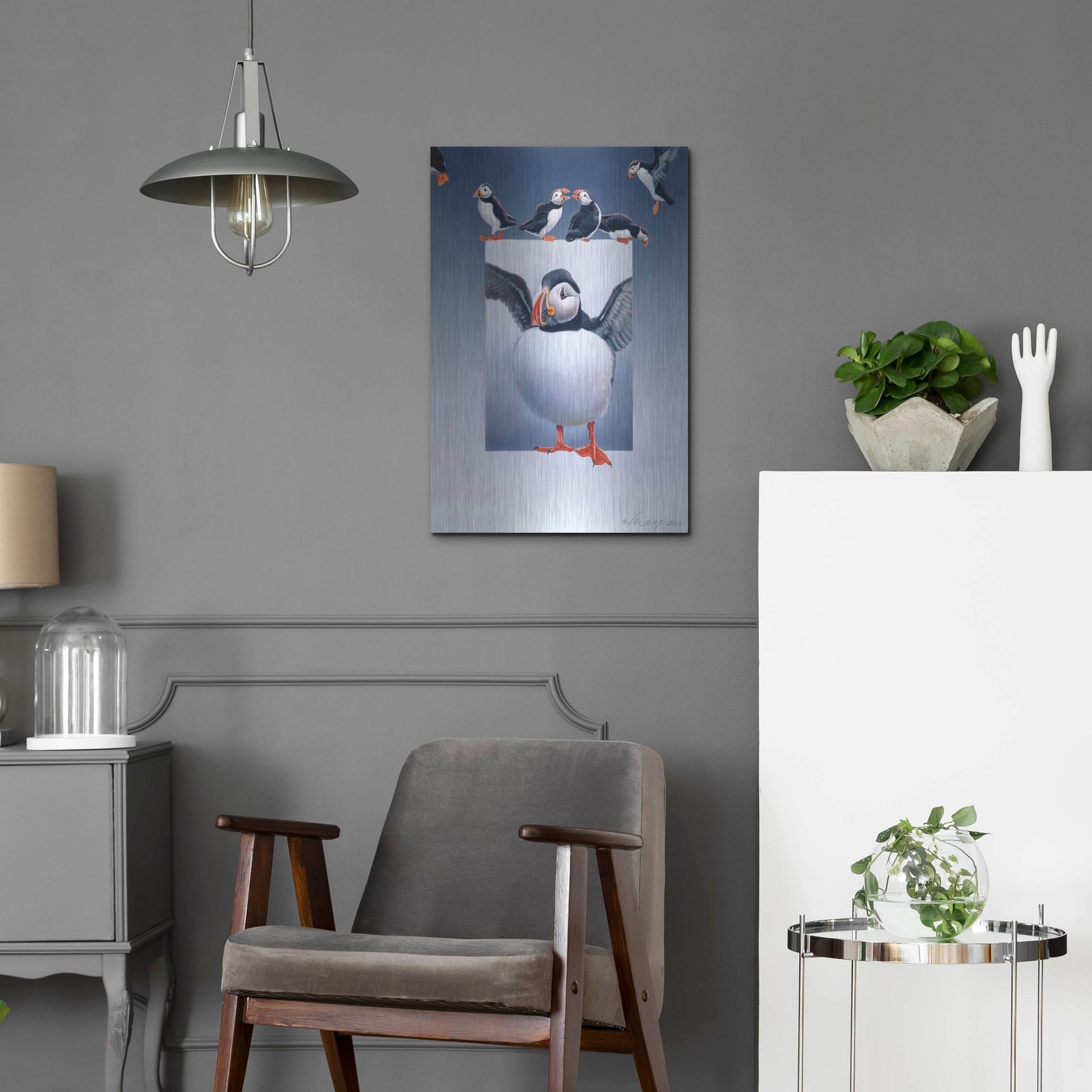 Luxe Metal Art 'Puffins' by Harro Maass, Metal Wall Art,16x24