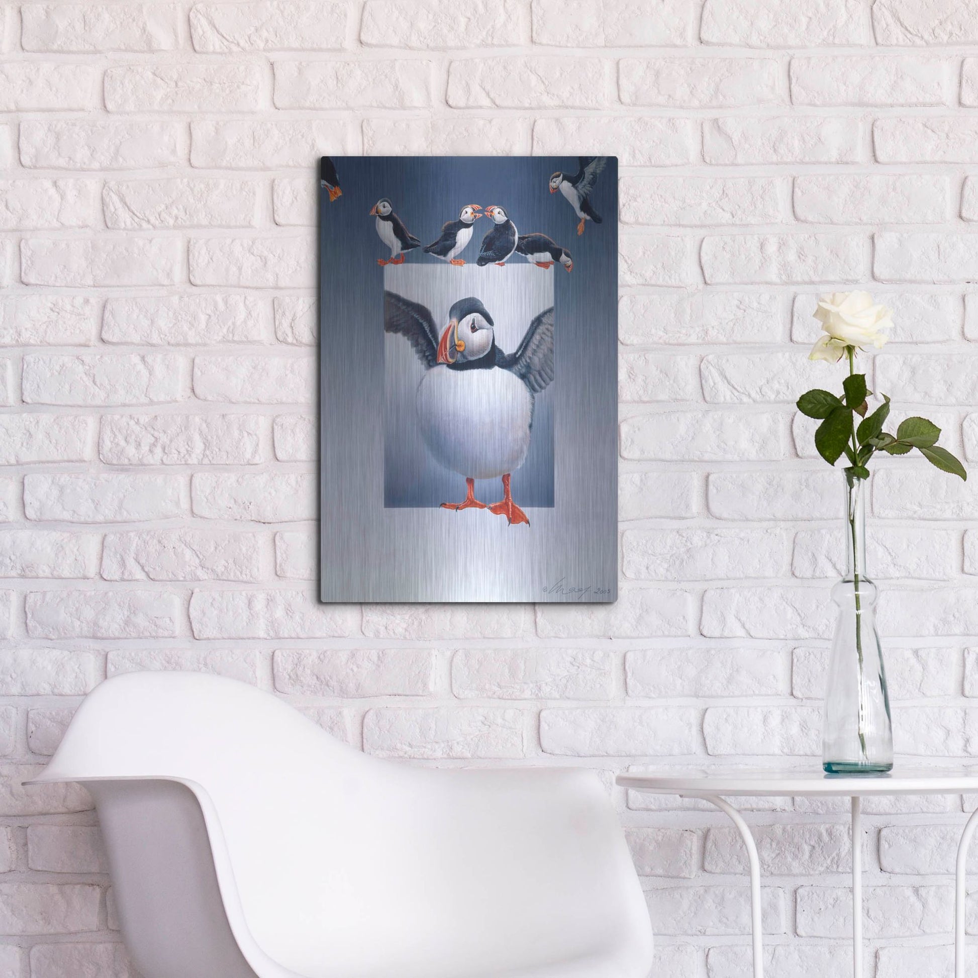 Luxe Metal Art 'Puffins' by Harro Maass, Metal Wall Art,16x24