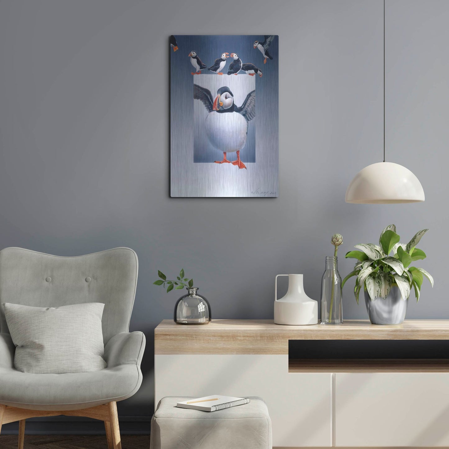 Luxe Metal Art 'Puffins' by Harro Maass, Metal Wall Art,16x24