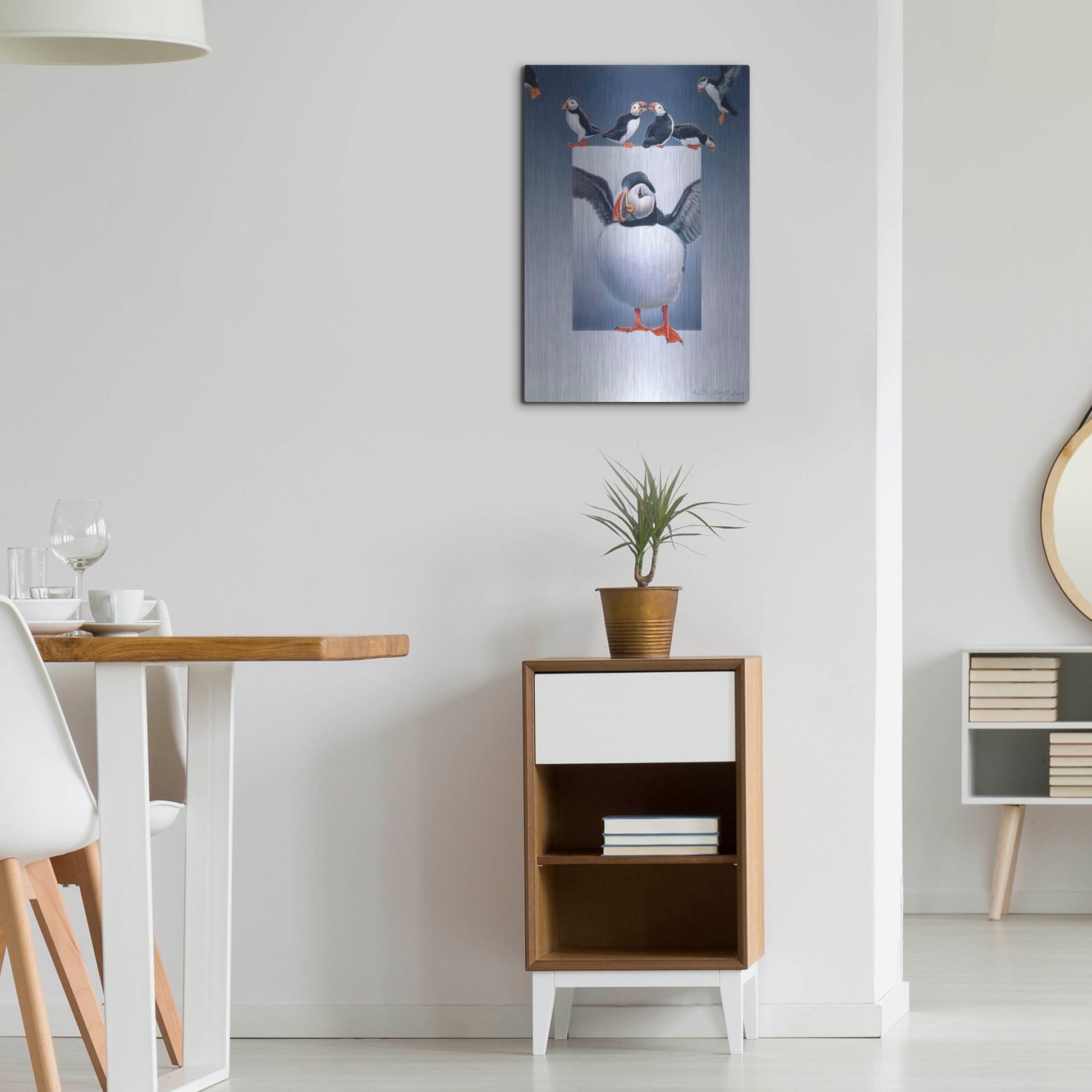 Luxe Metal Art 'Puffins' by Harro Maass, Metal Wall Art,16x24