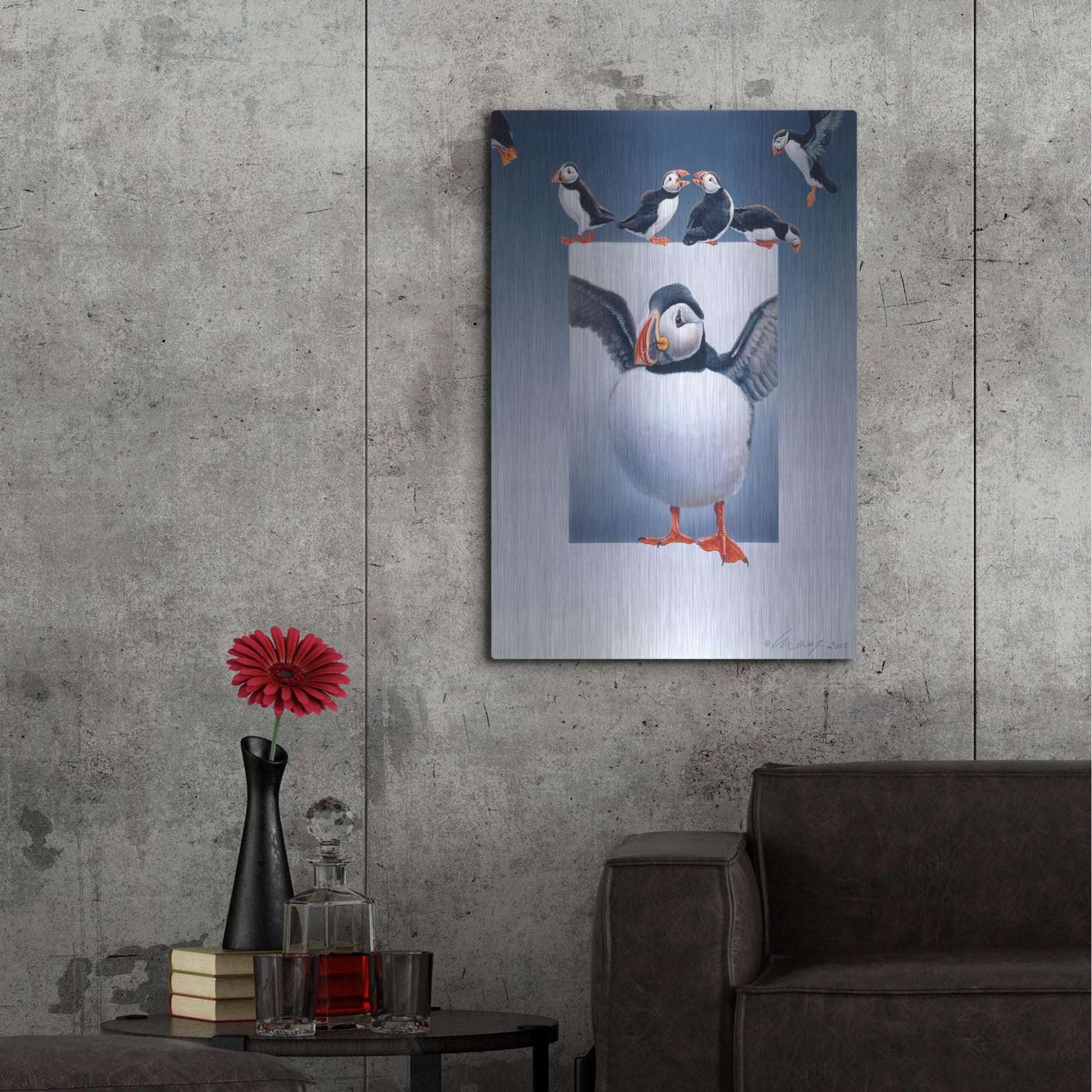 Luxe Metal Art 'Puffins' by Harro Maass, Metal Wall Art,24x36