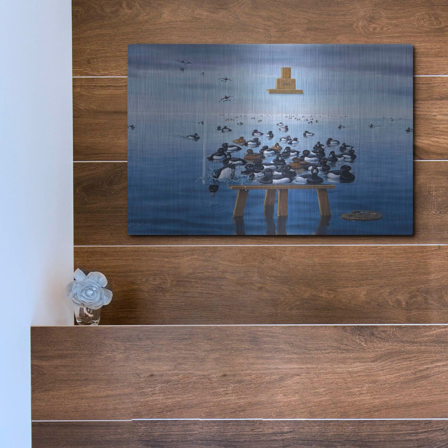 Luxe Metal Art 'Tufted Ducks' by Harro Maass, Metal Wall Art,16x12