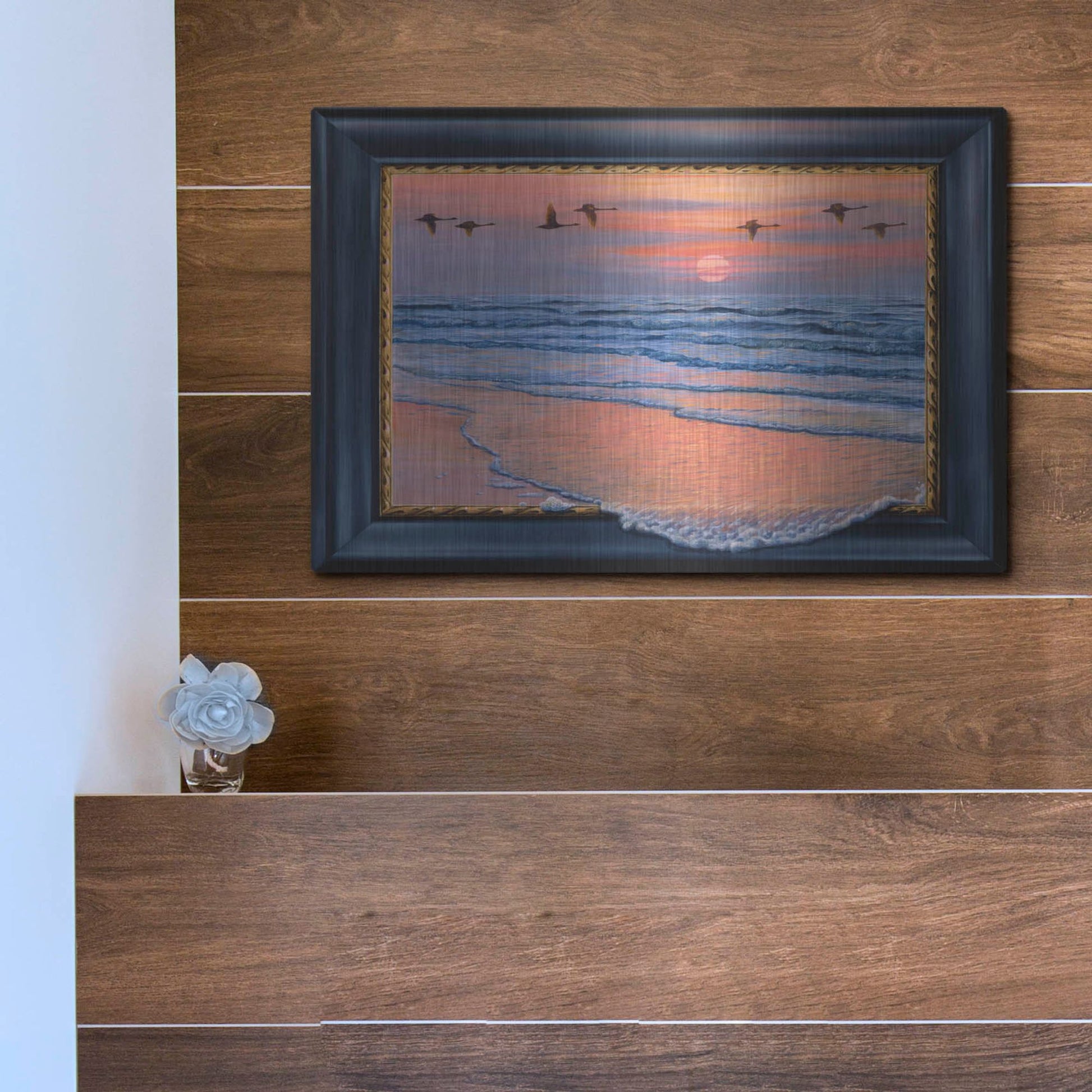 Luxe Metal Art 'Sundown With Swans' by Harro Maass, Metal Wall Art,16x12