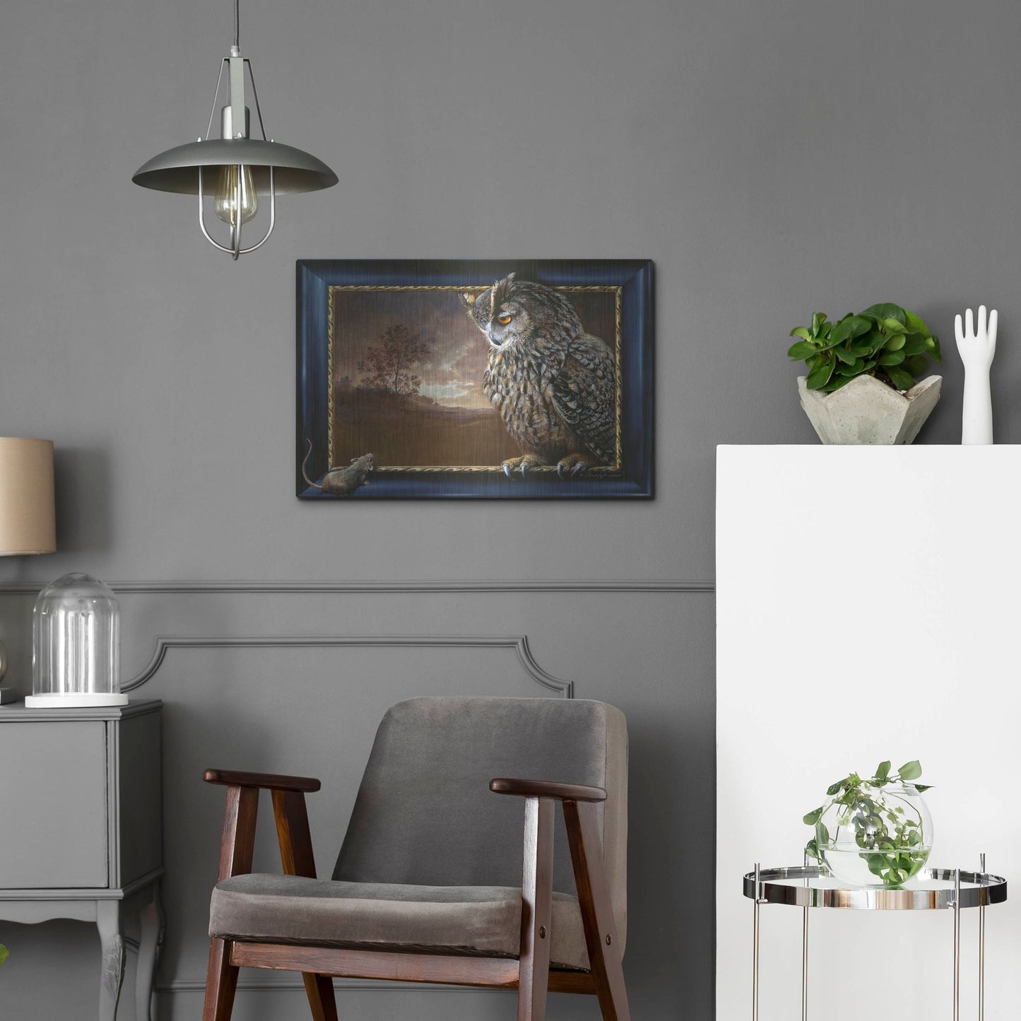 Luxe Metal Art 'Eagle Owl And Mouse' by Harro Maass, Metal Wall Art,24x16