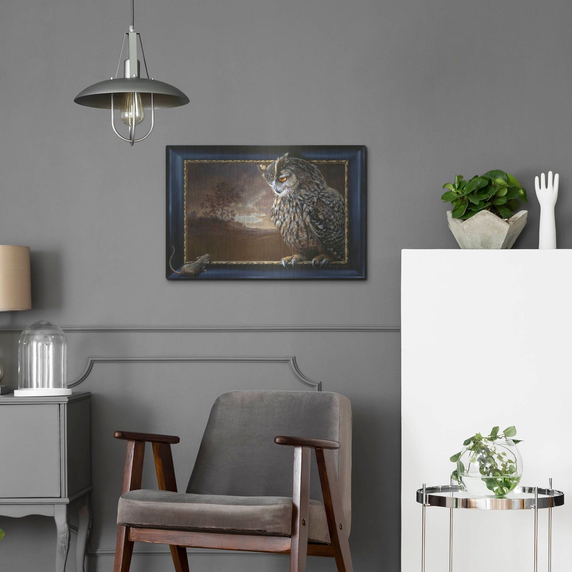 Luxe Metal Art 'Eagle Owl And Mouse' by Harro Maass, Metal Wall Art,24x16