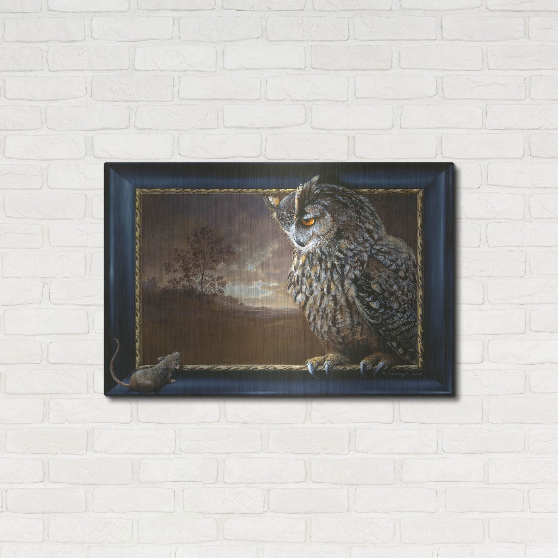 Luxe Metal Art 'Eagle Owl And Mouse' by Harro Maass, Metal Wall Art,36x24
