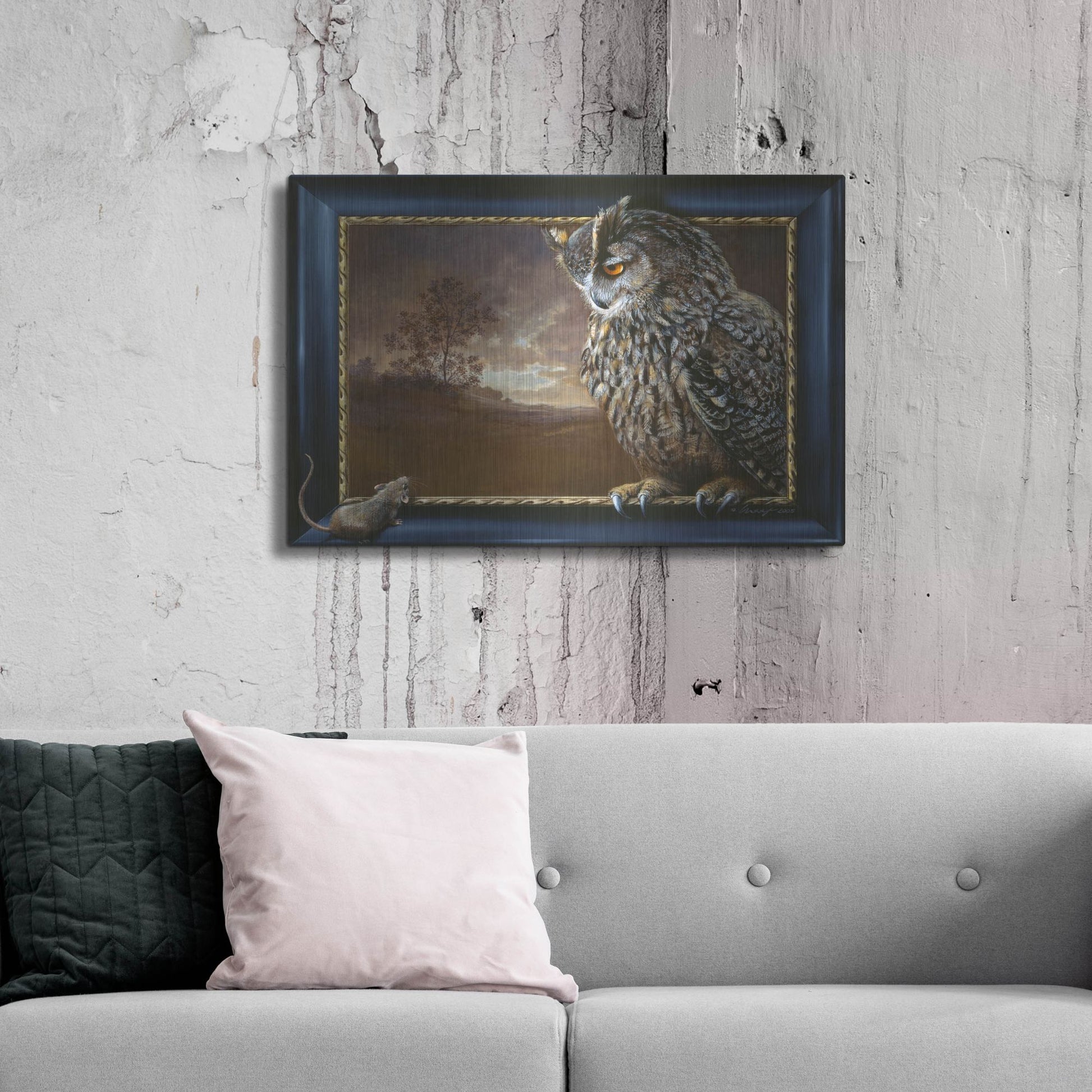 Luxe Metal Art 'Eagle Owl And Mouse' by Harro Maass, Metal Wall Art,36x24