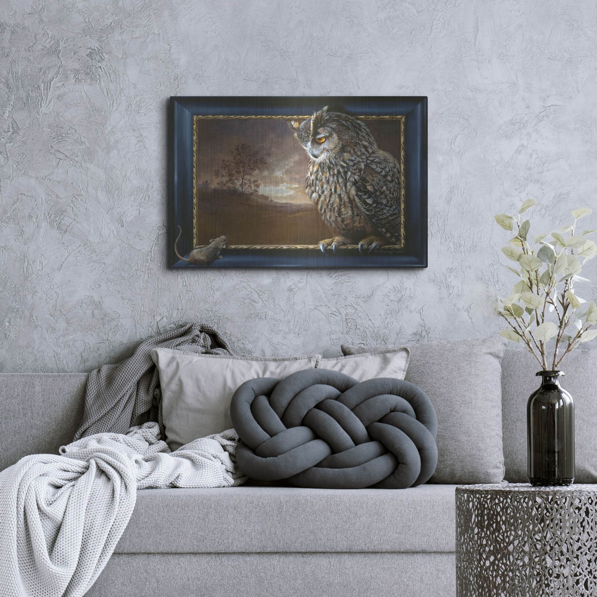 Luxe Metal Art 'Eagle Owl And Mouse' by Harro Maass, Metal Wall Art,36x24