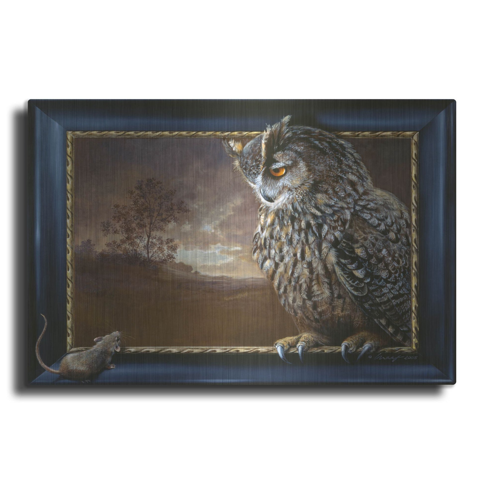 Luxe Metal Art 'Eagle Owl And Mouse' by Harro Maass, Metal Wall Art